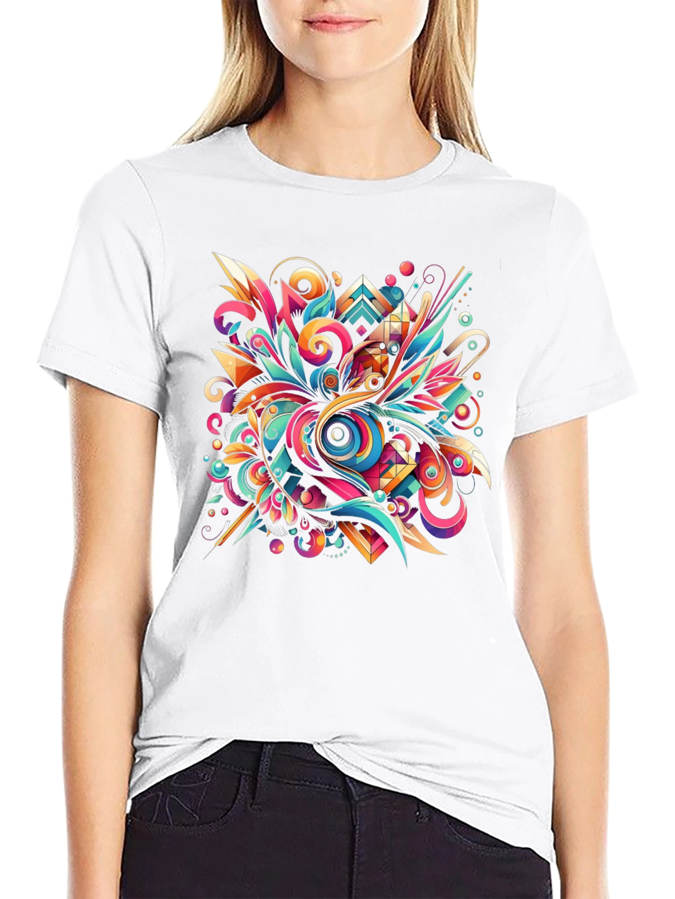 Black Psychedelic Abstract Art Black T-Shirt view 9