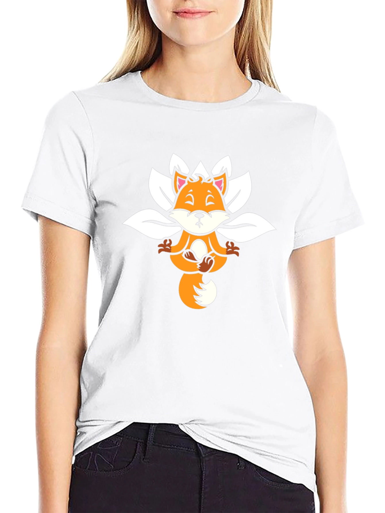 Black Meditating Fox Graphic Tee view 9
