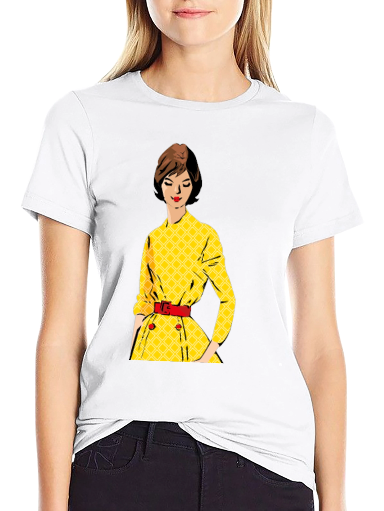 Black Retro Yellow Dress T-Shirt view 9