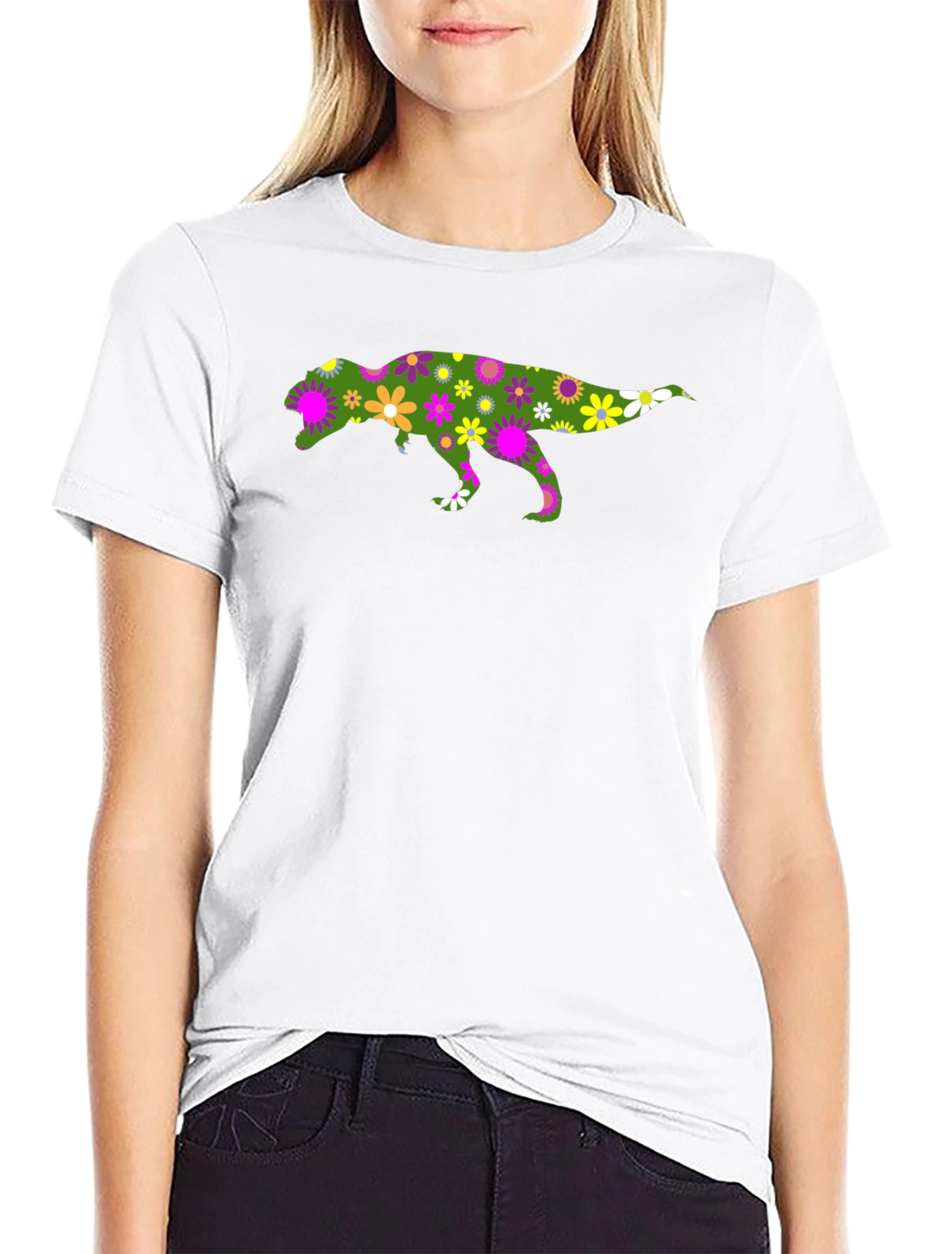 Black Floral Dinosaur Graphic T-Shirt view 9