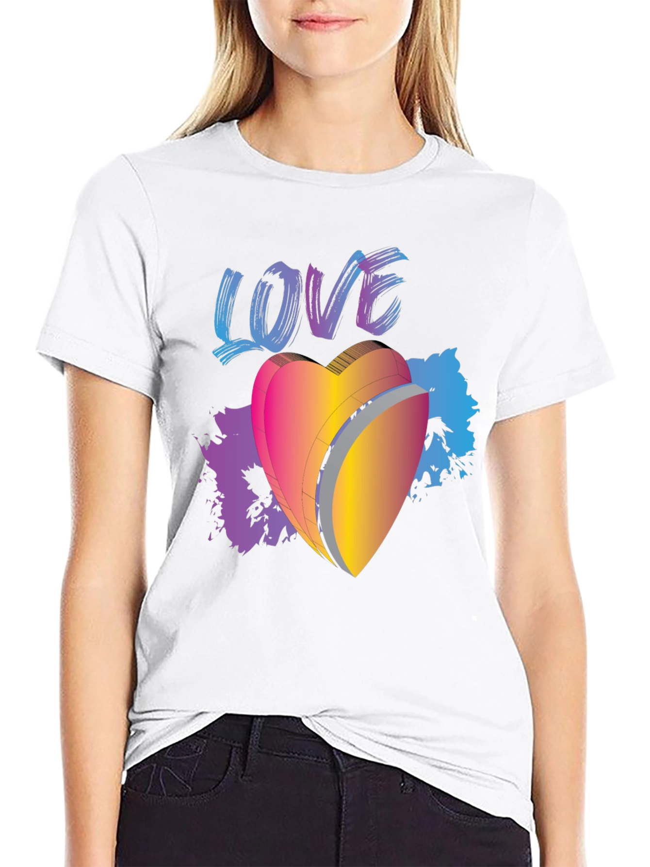 Black Love Heart Graphic Black T-Shirt view 9
