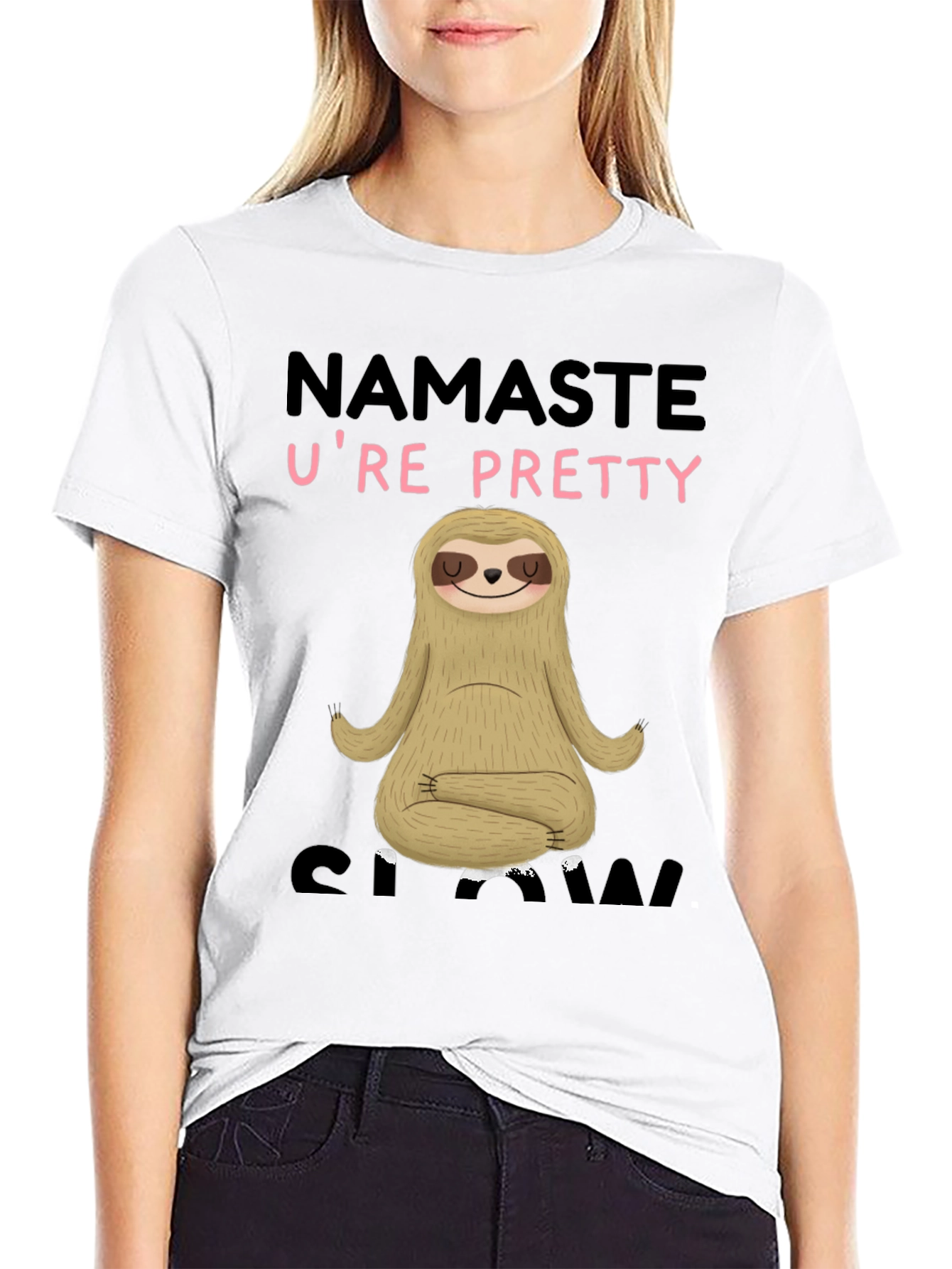 Black Namaste U're Pretty Sloth T-Shirt - Relaxed Fit view 9