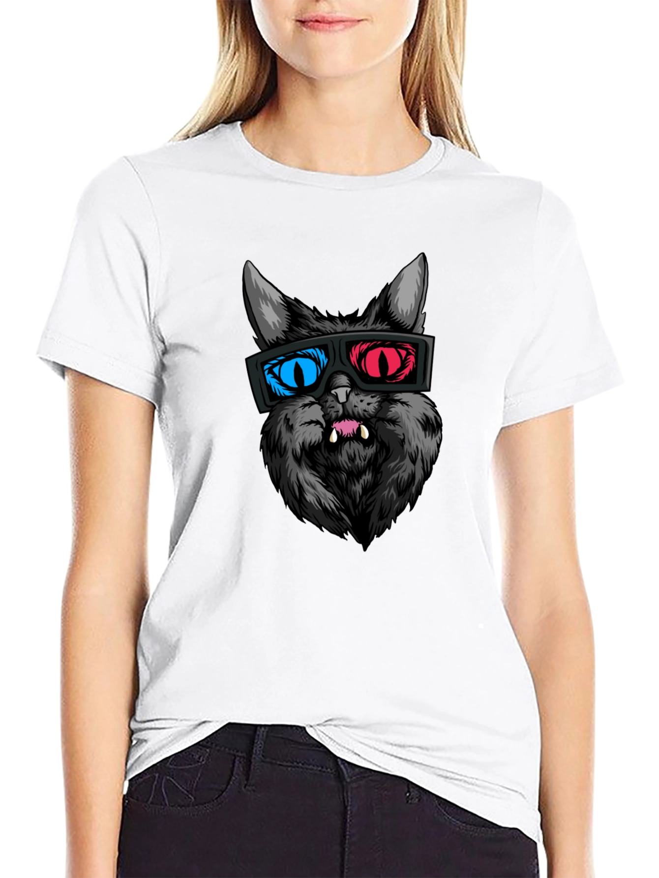 Black 3D Cat Graphic Tee - Stylish Black T-Shirt view 9