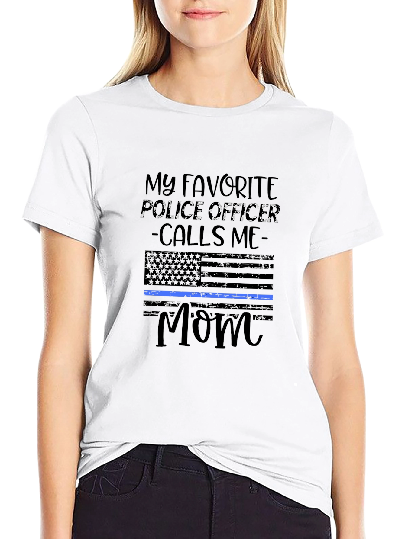 Black My Favorite Police Officer Calls Me Mom T-Shirt view 9