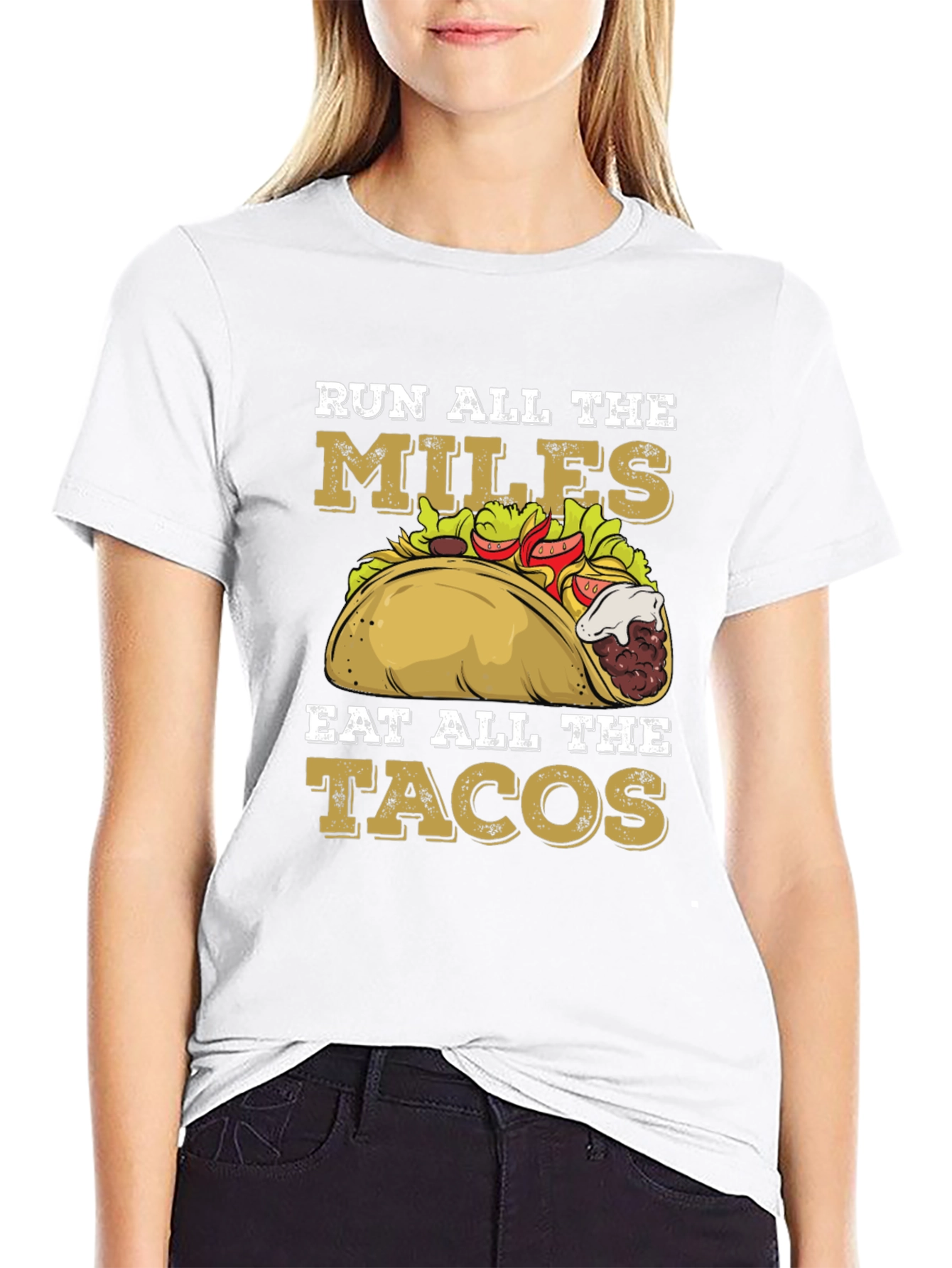 Black Run All The Miles Eat All The Tacos Graphic Tee view 9
