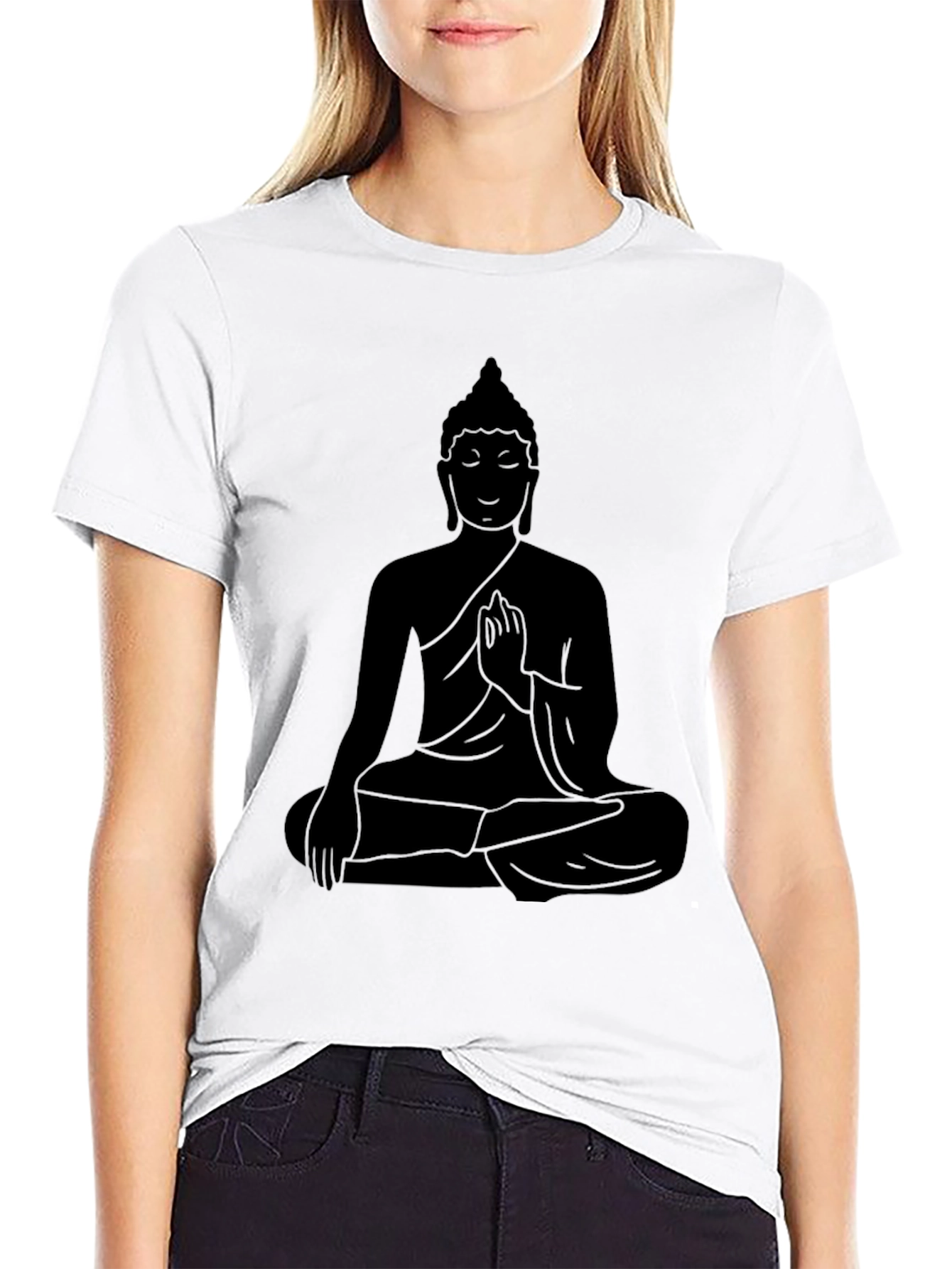 Black Buddha Silhouette Graphic T-Shirt - Relaxed Fit view 9