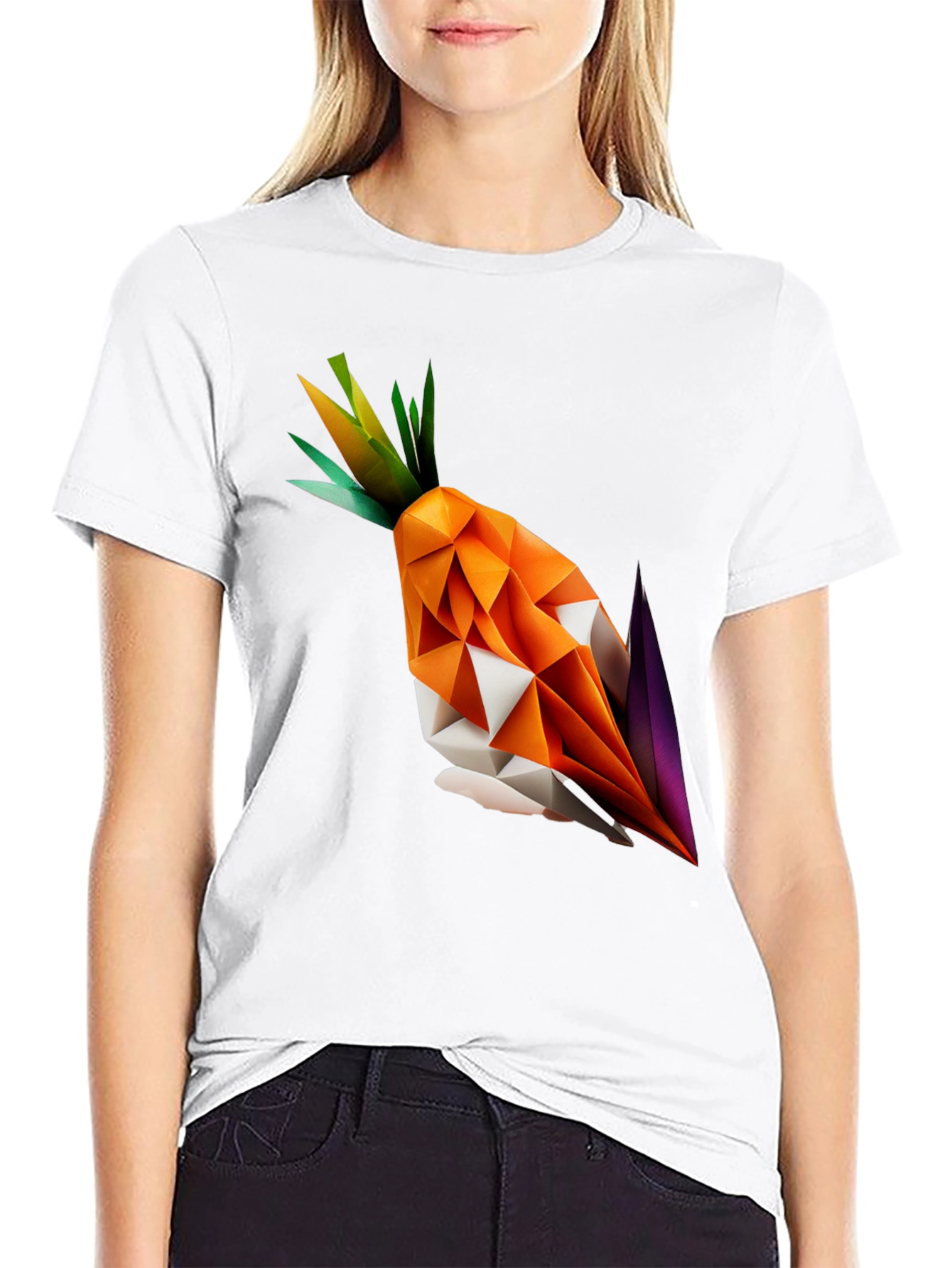 Black Geometric Origami Carrot Black T-Shirt view 9