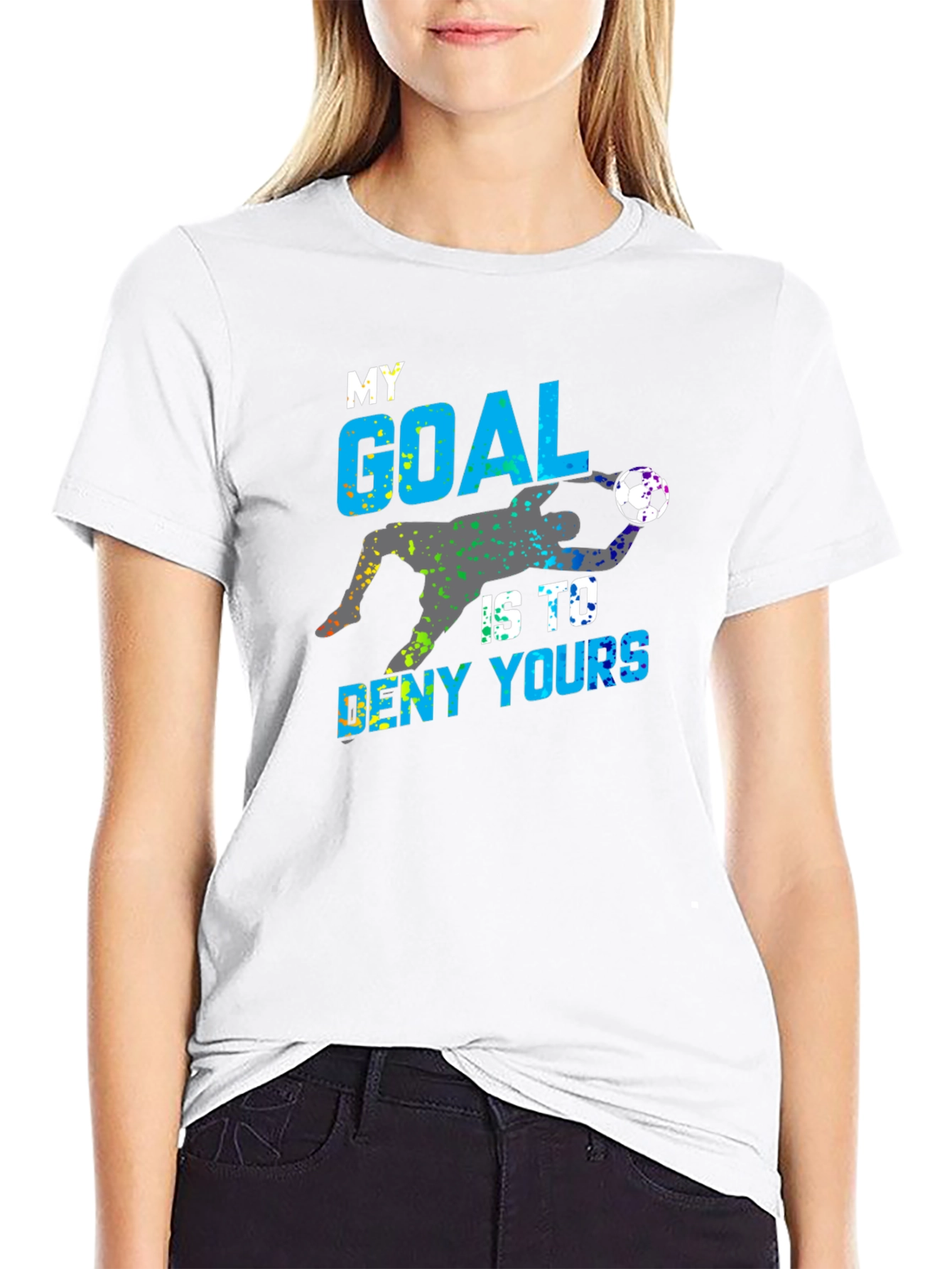 Black Goalie T-Shirt: My Goal Is To Deny Yours Soccer Tee view 9