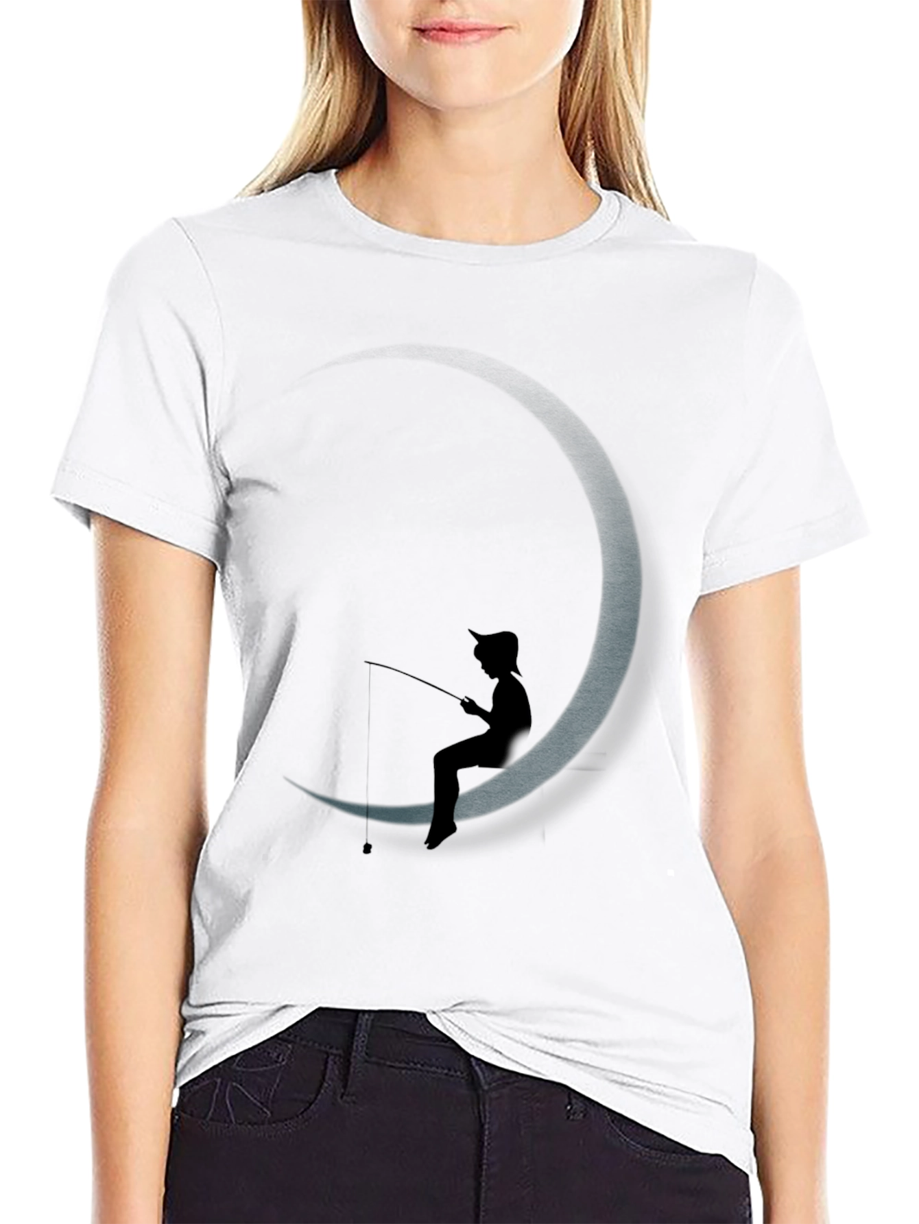 Black DreamWorks Inspired Fishing on the Moon T-Shirt view 9