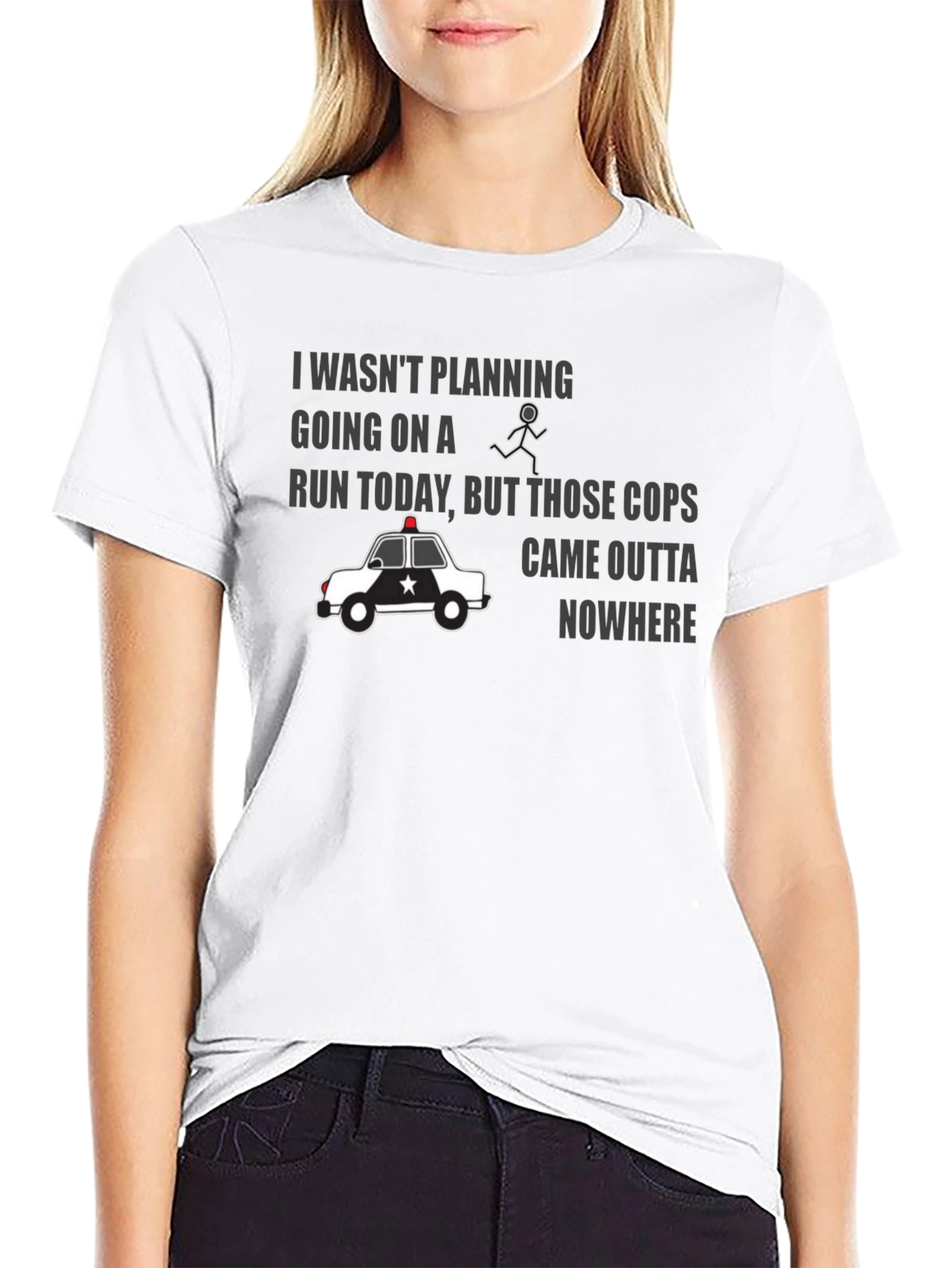 Black Funny Police Chase Graphic T-Shirt view 9