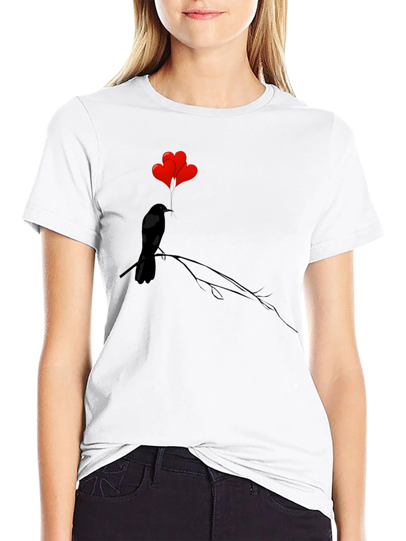 Black Black Bird Heart Balloons Graphic Tee view 9