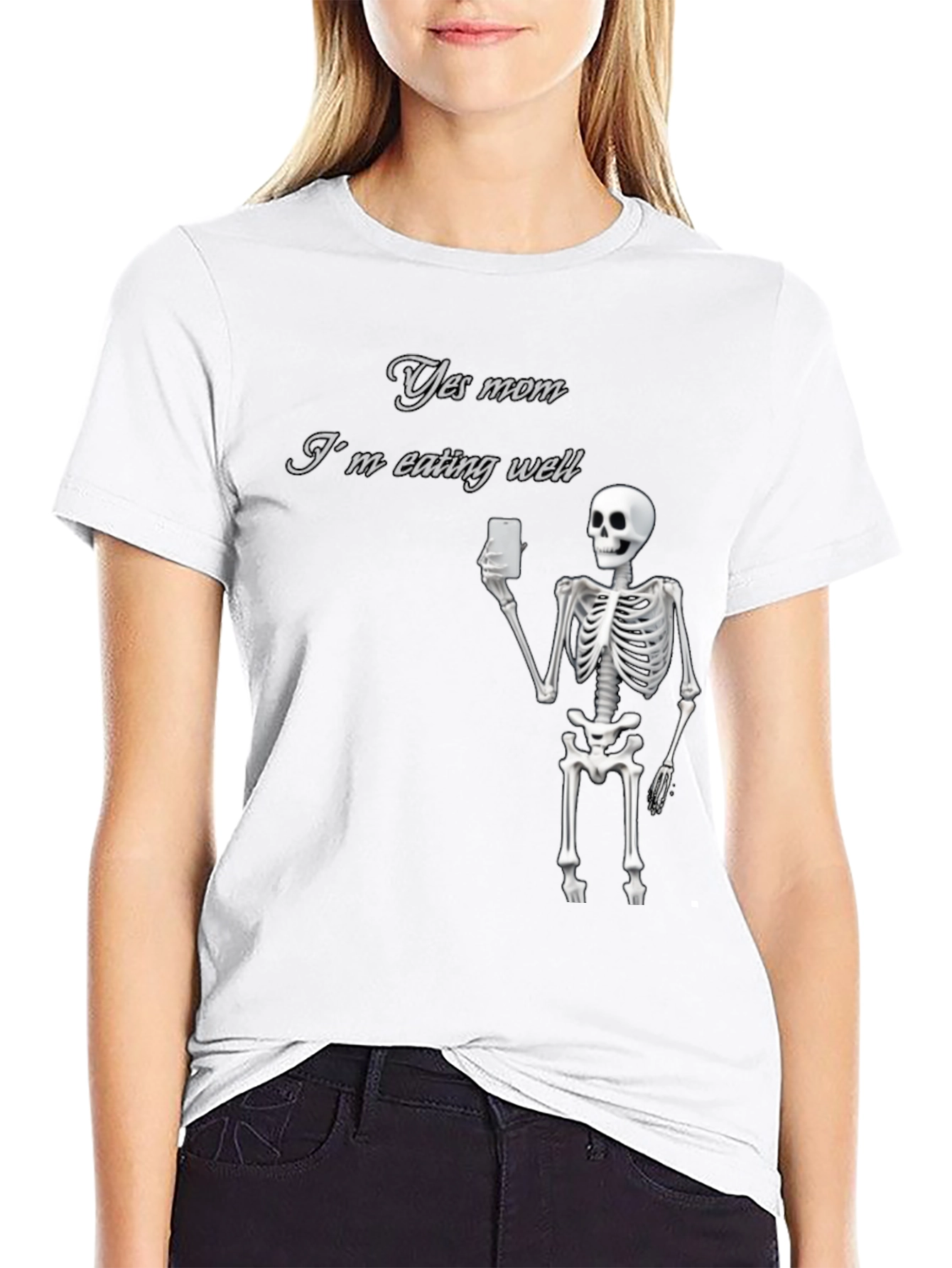 Black Yes Mom Skeleton Graphic Tee - Funny Humor T-Shirt view 9