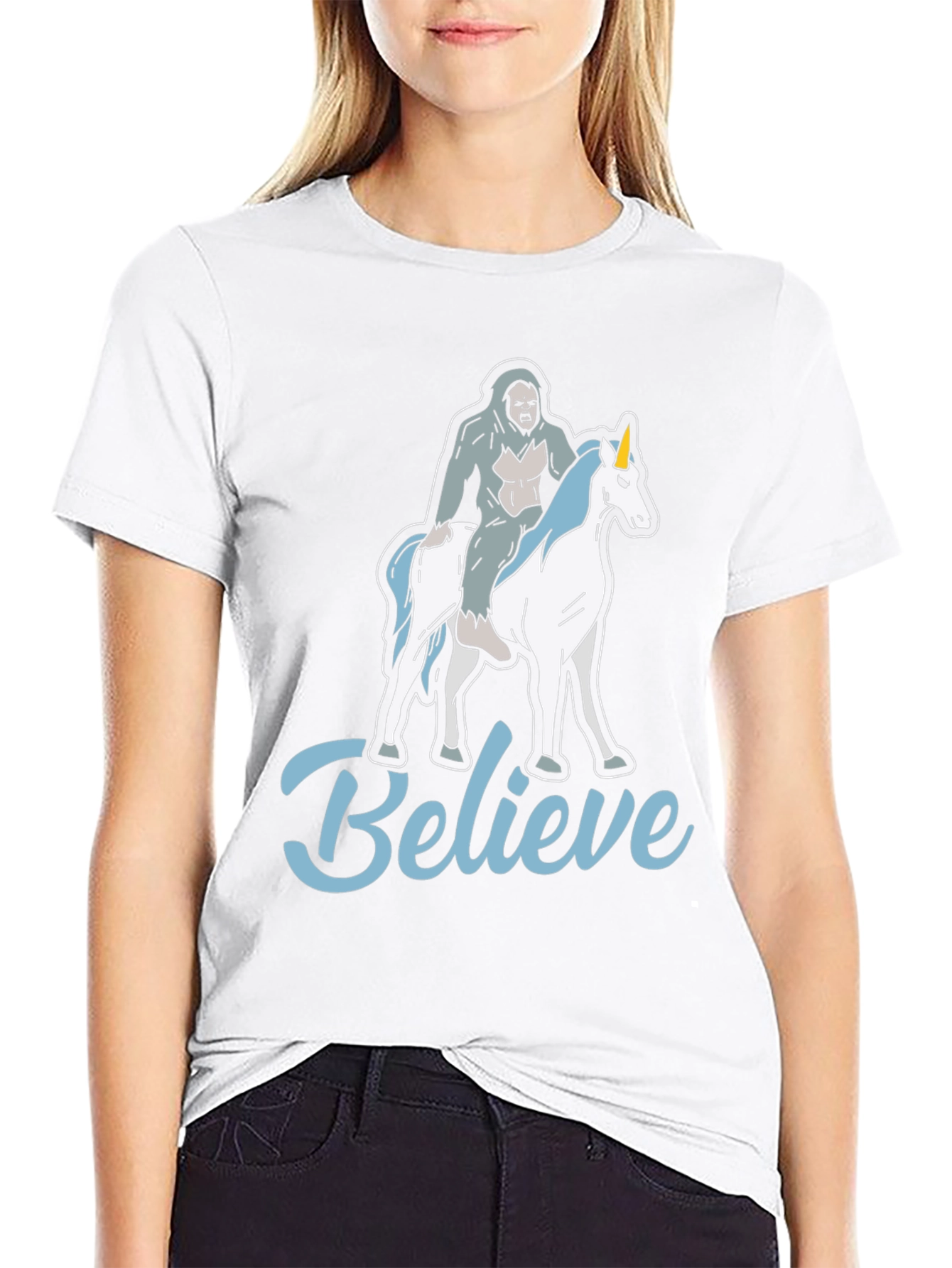 Black Believe Bigfoot Unicorn T-Shirt Funny Graphic Tee view 9