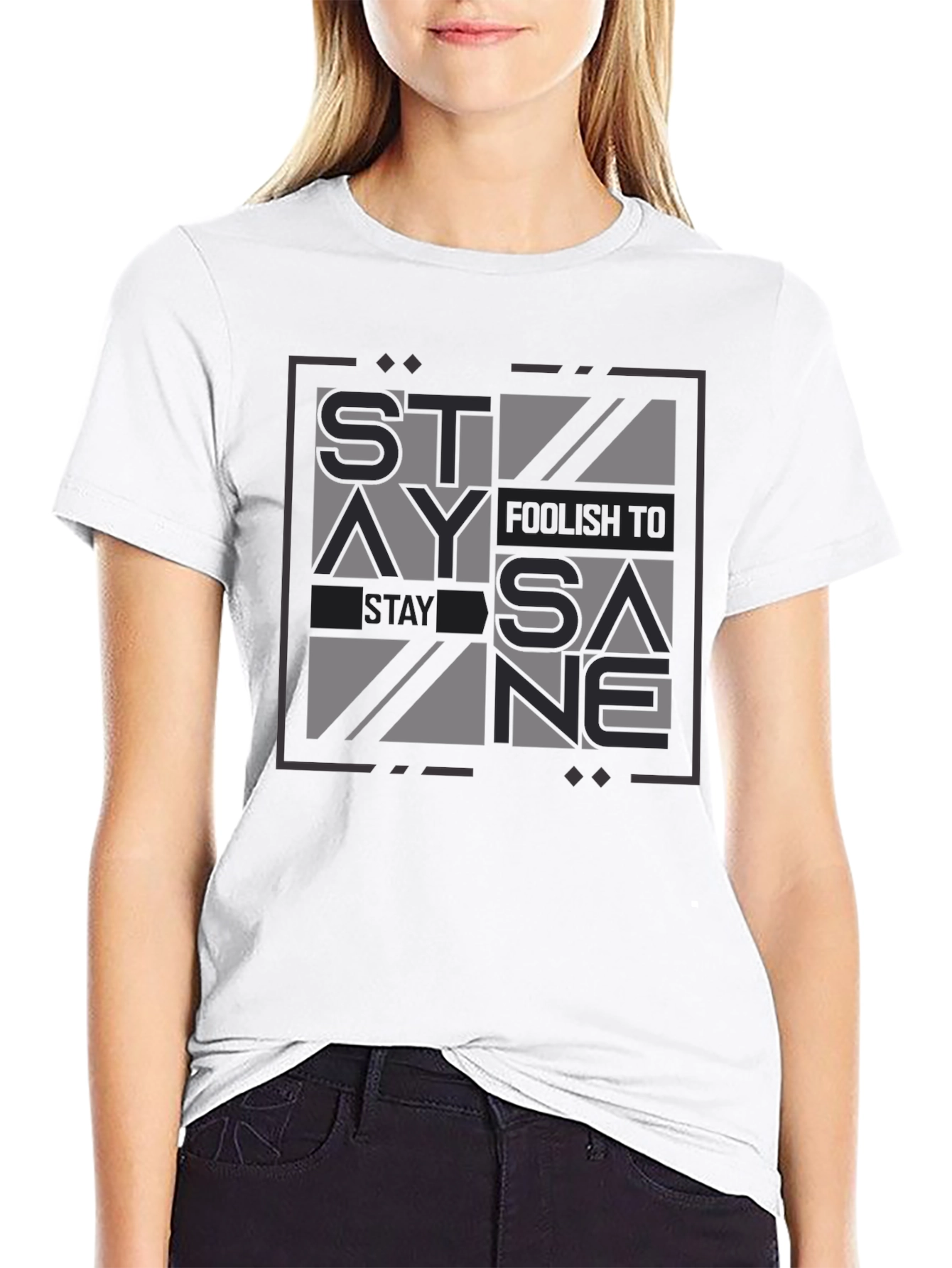 Black Stay Foolish Stay Sane Graphic Tee - Black Cotton Casual view 9