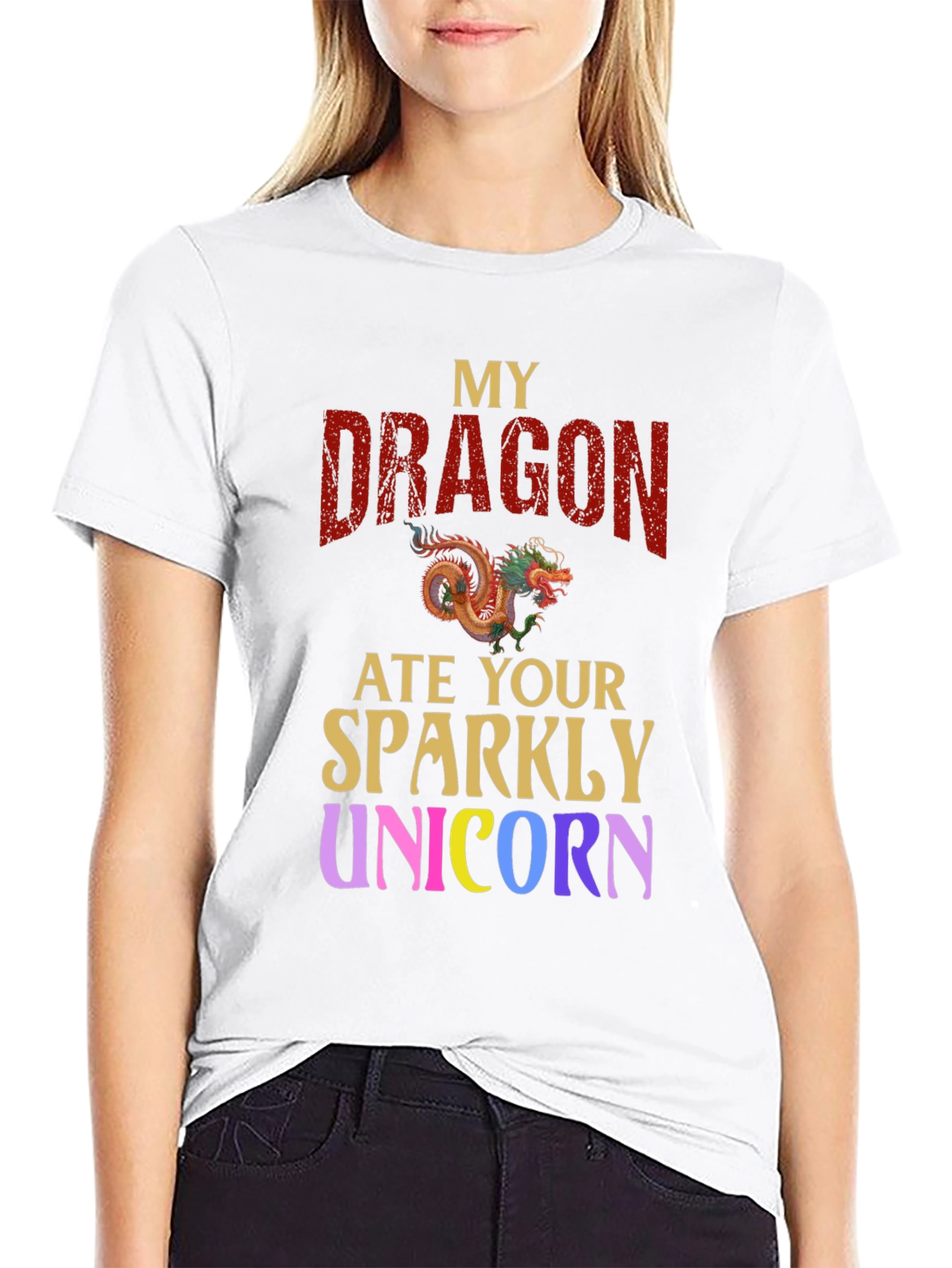 Black My Dragon Ate Your Sparkly Unicorn T-Shirt view 9