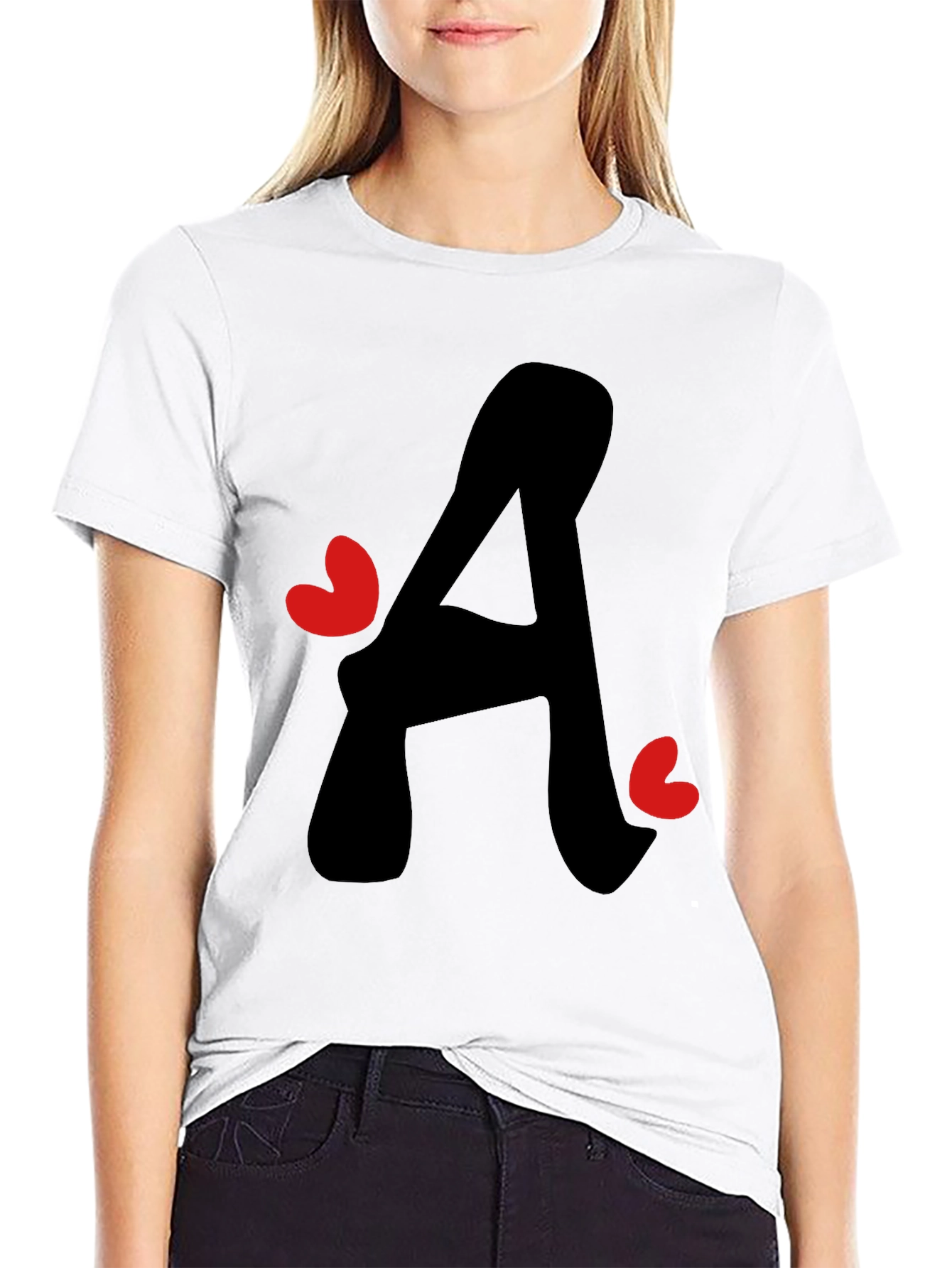 Black Letter A Heart Graphic Tee - Black T-Shirt view 9