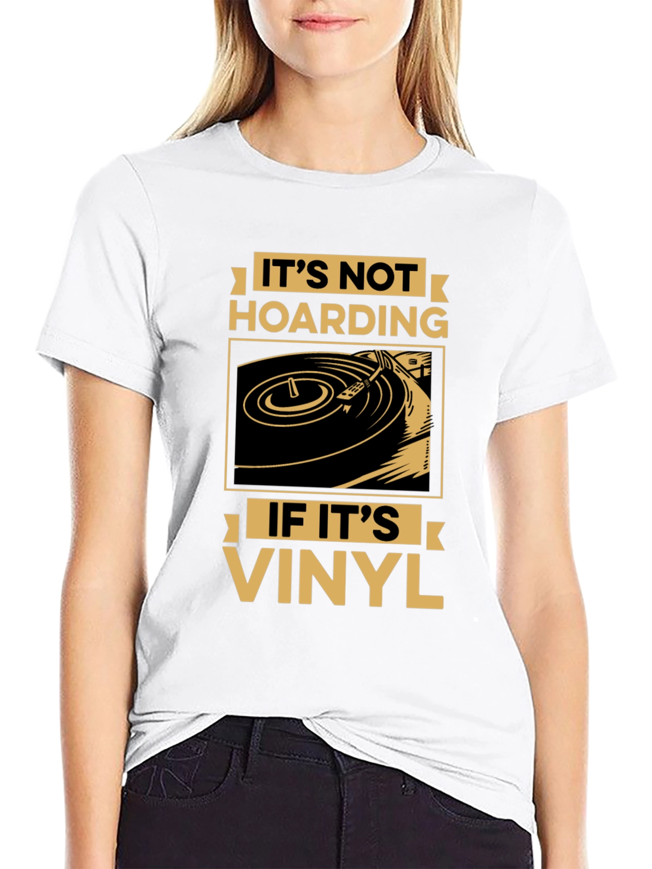 Black It's Not Hoarding If It's Vinyl Record T-Shirt view 9