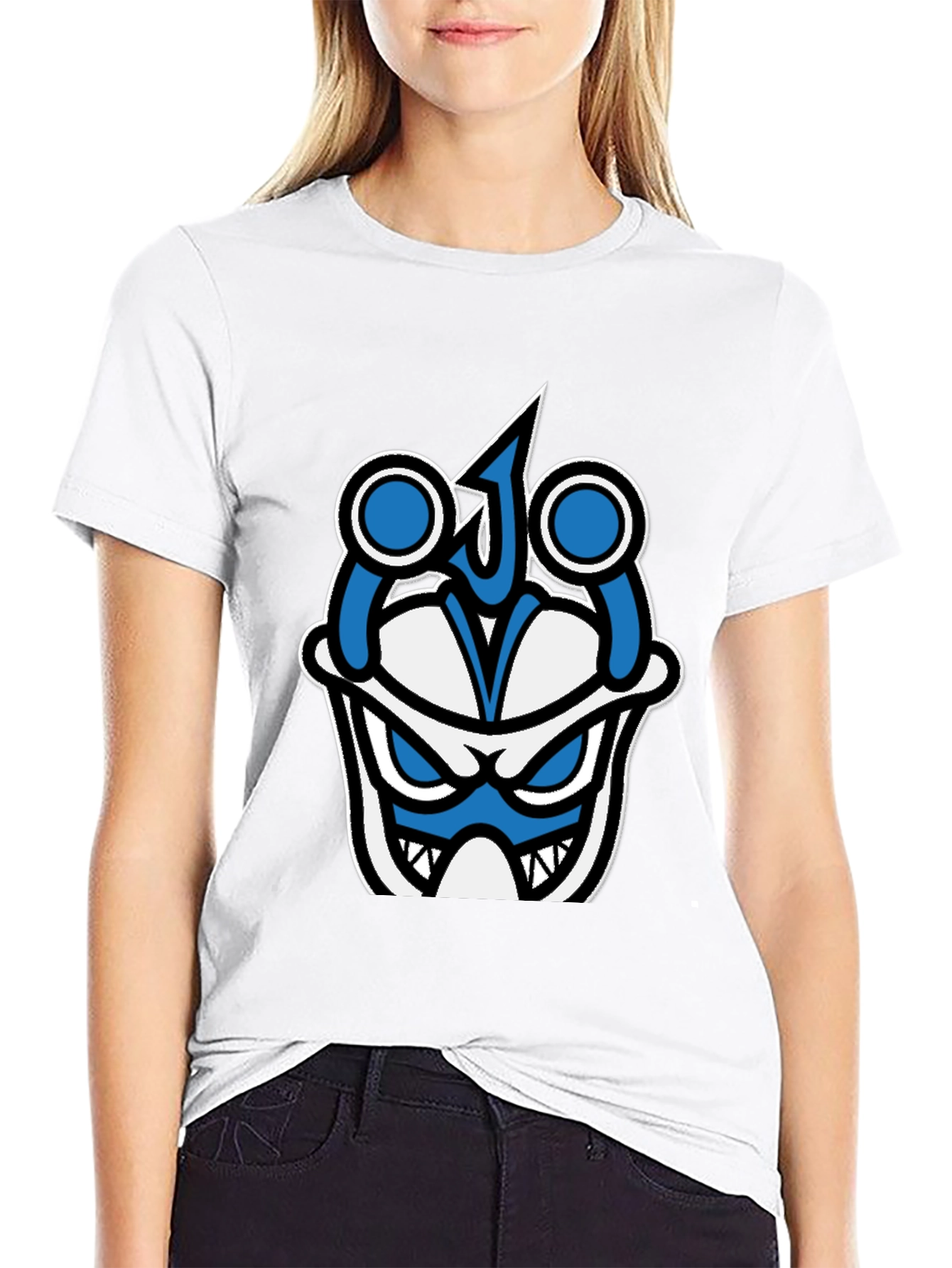 Black Graphic T-Shirt - Blue & White Angry Face view 9