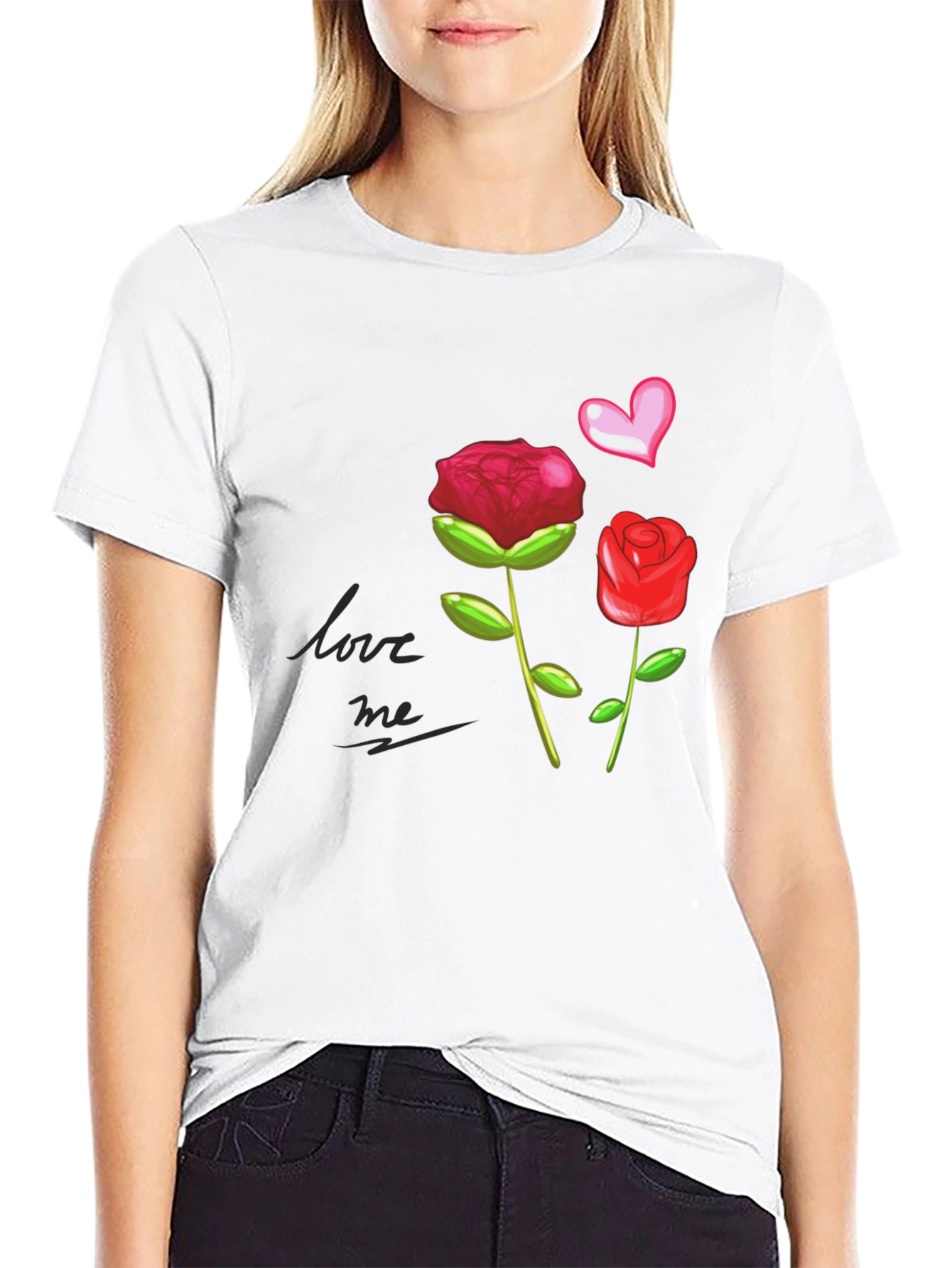 Black Love Me Roses Graphic Tee - Black view 9
