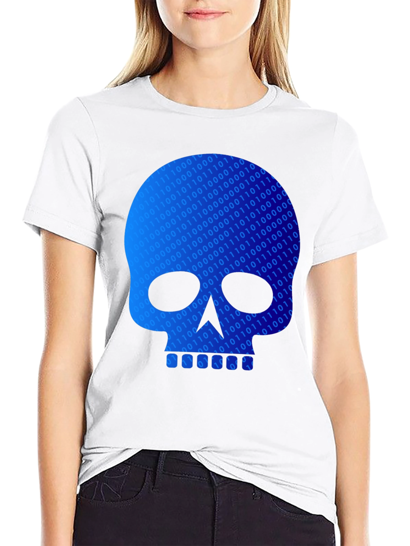 Black Binary Code Skull Graphic T-Shirt - Black view 9
