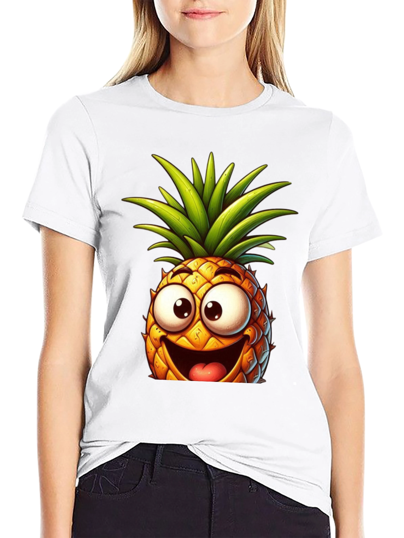 Black Funny Pineapple Graphic Tee - Black Cotton T-Shirt view 9