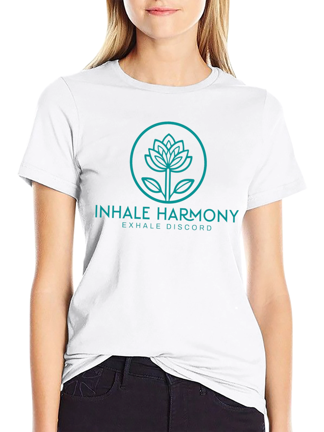 Black Inhale Harmony Lotus Graphic Black T-Shirt view 9