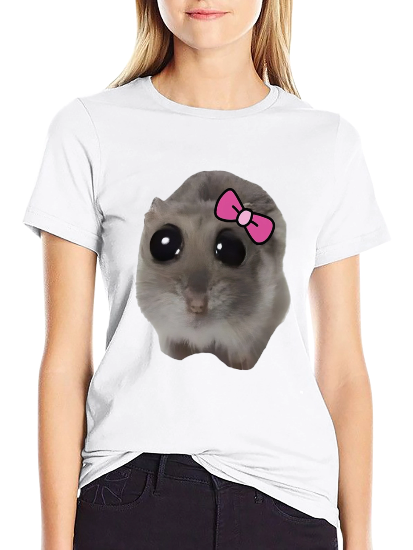 Black Funny Hamster Bow T-Shirt - Cute Pet Tee view 9