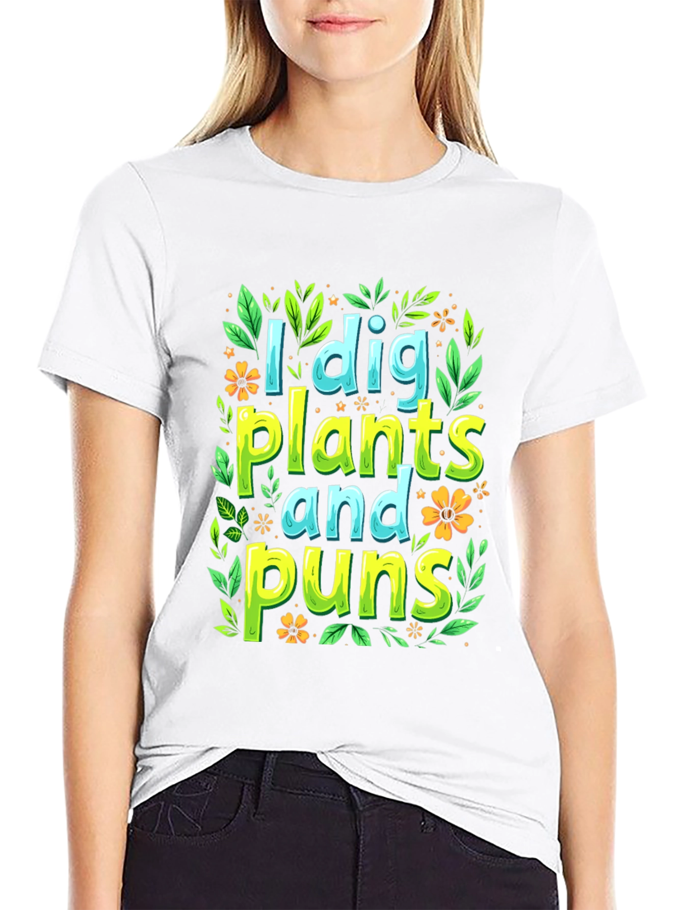 Black I Dig Plants and Puns Graphic T-Shirt view 9