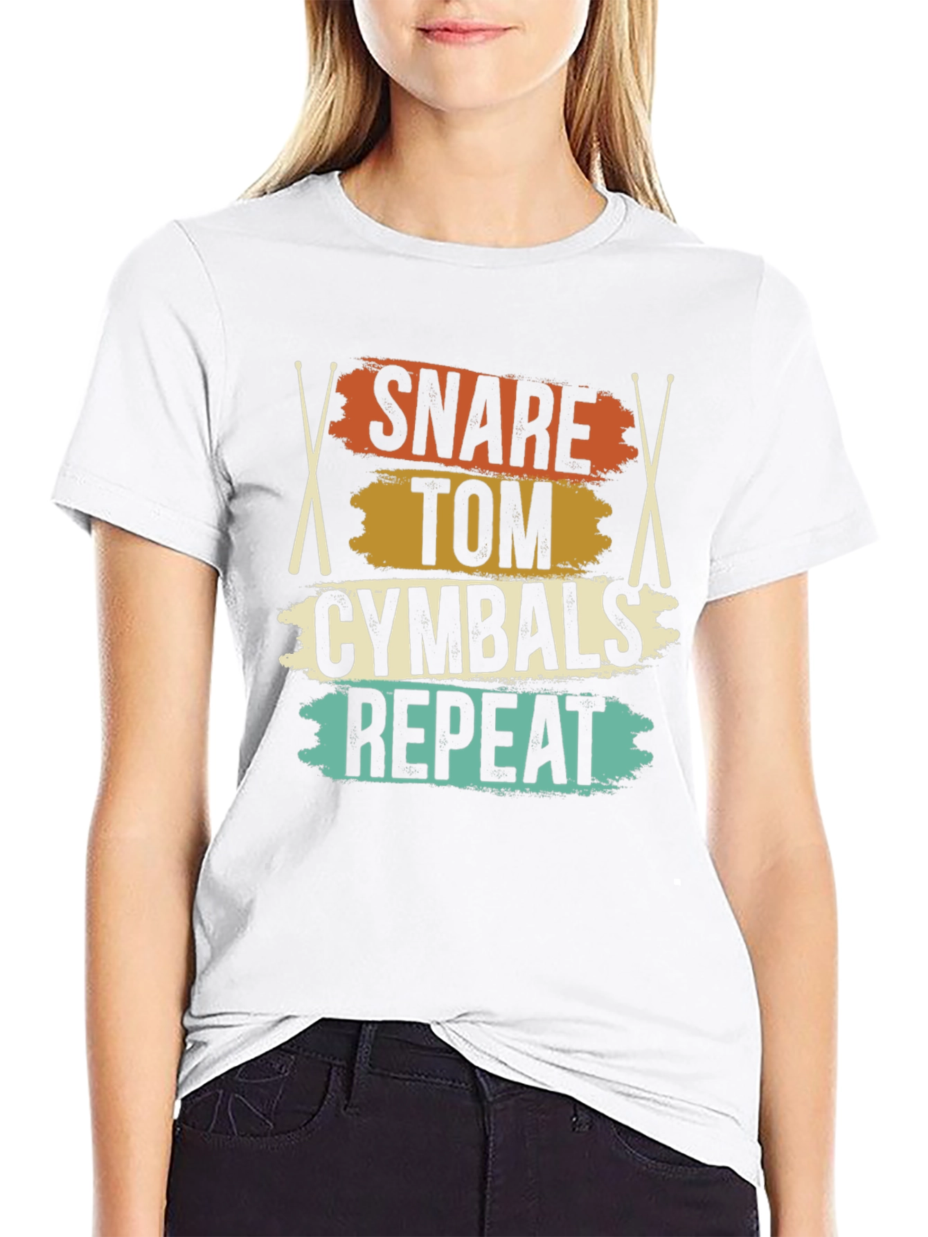 Black Snare Tom Cymbals Repeat Drummer T-Shirt view 9