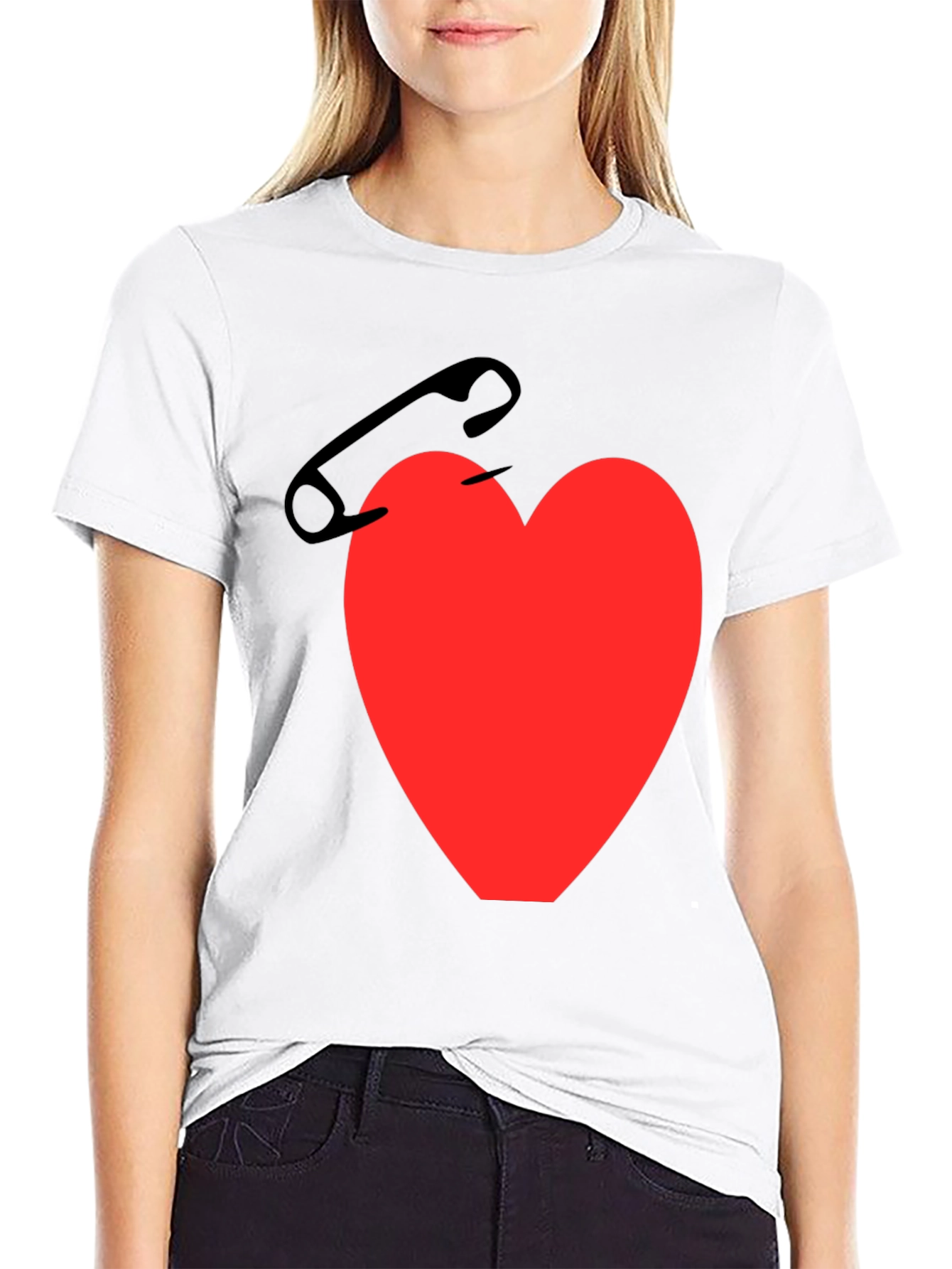 Black Heart & Safety Pin Graphic T-Shirt - Black view 9