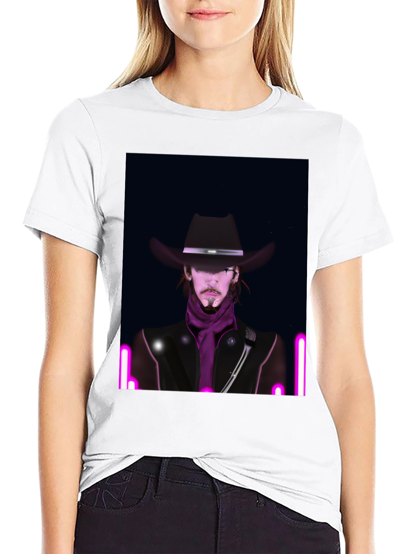 Black Neon Cowboy T-Shirt - Unique Graphic Tee view 9