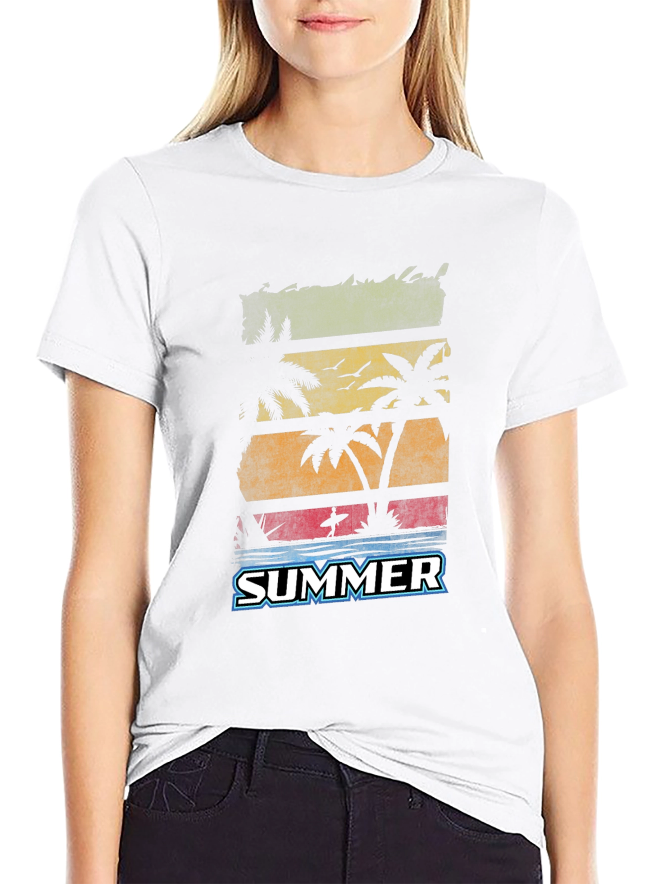 Black Summer Palm Tree Graphic Black T-Shirt view 9
