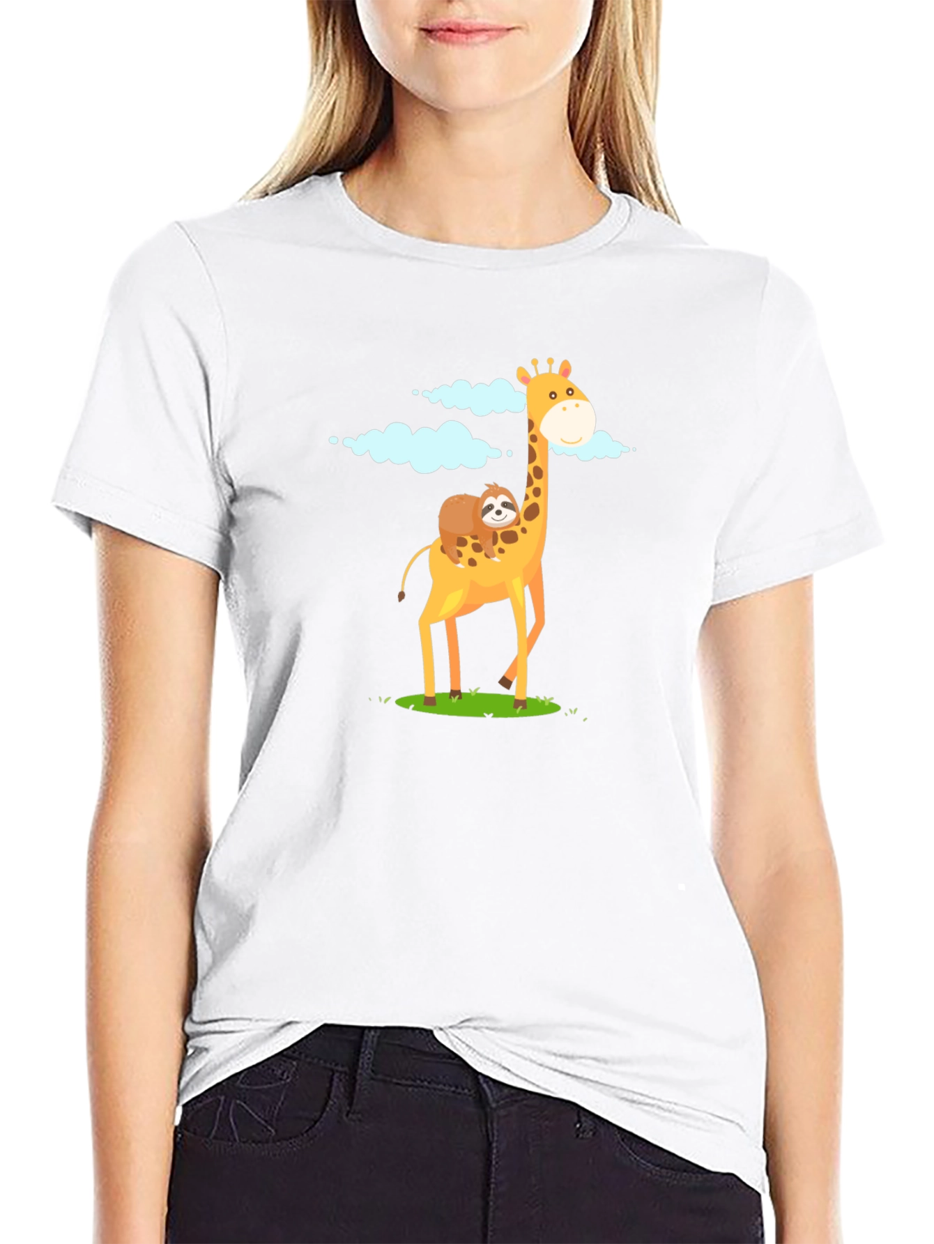 Black Giraffe & Sloth Graphic Tee - Unique Animal Design view 9