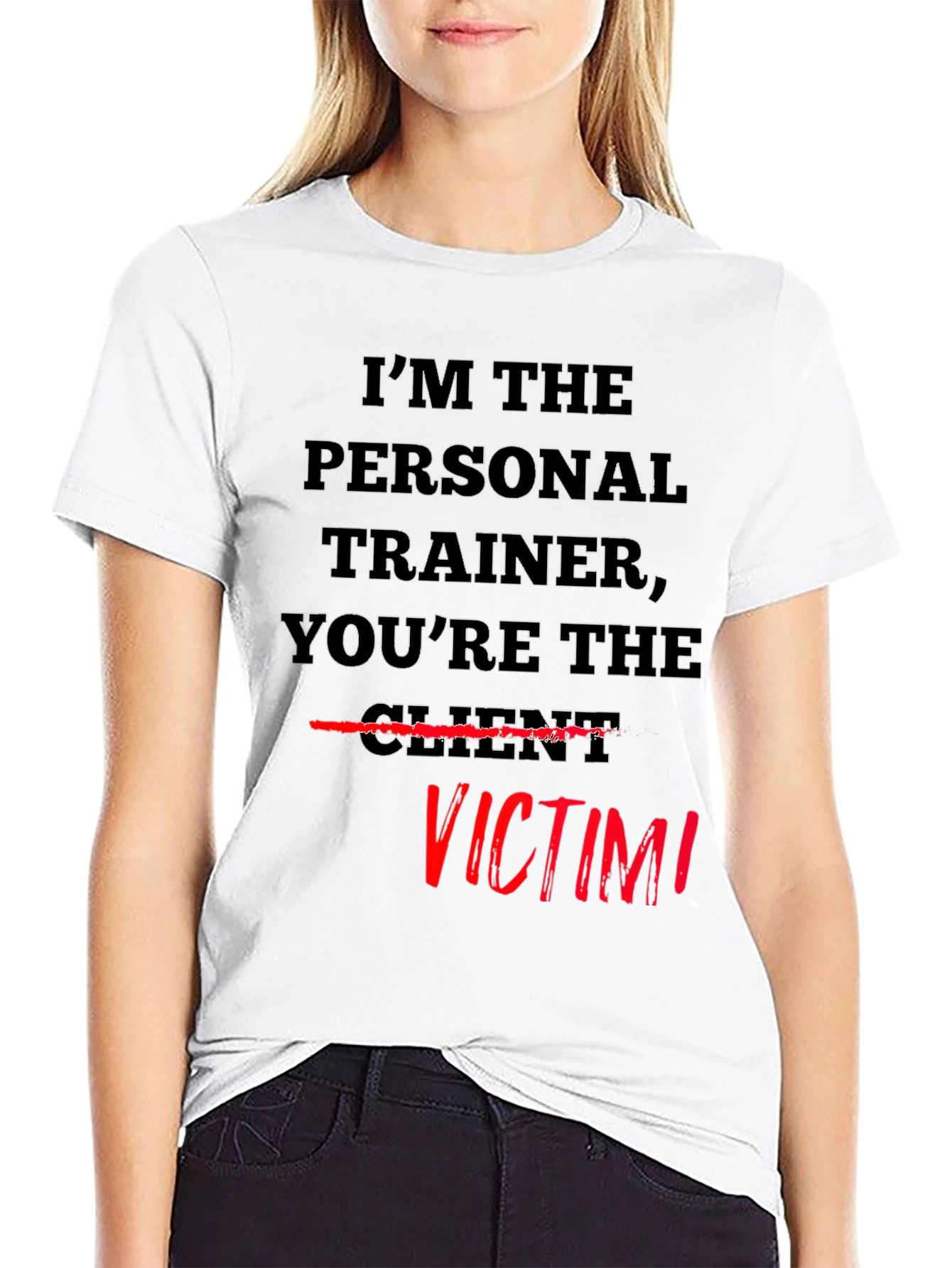 Black Personal Trainer Victim T-Shirt - Funny Workout Tee view 9