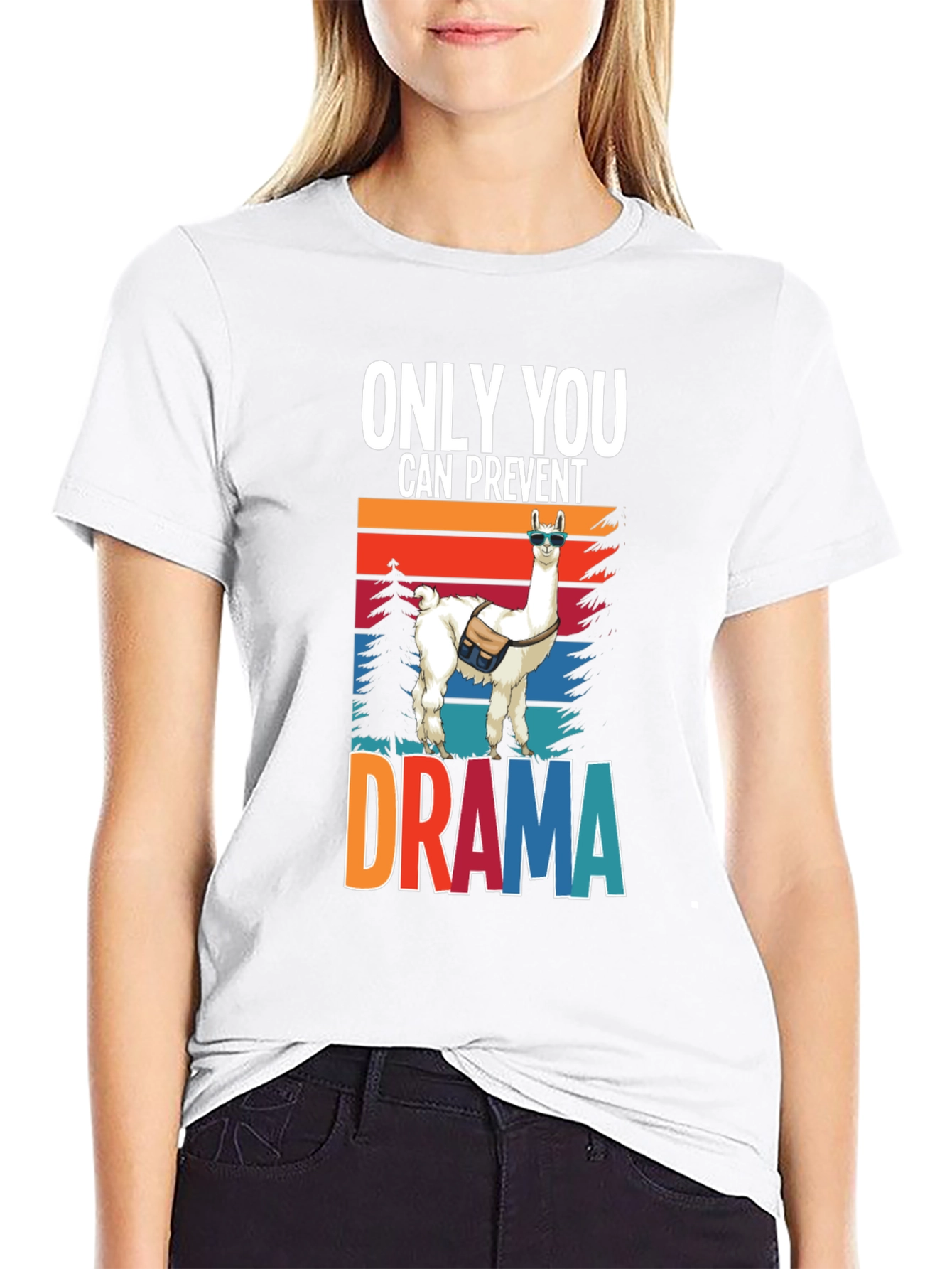 Black Only You Can Prevent Drama Llama Graphic Tee view 9
