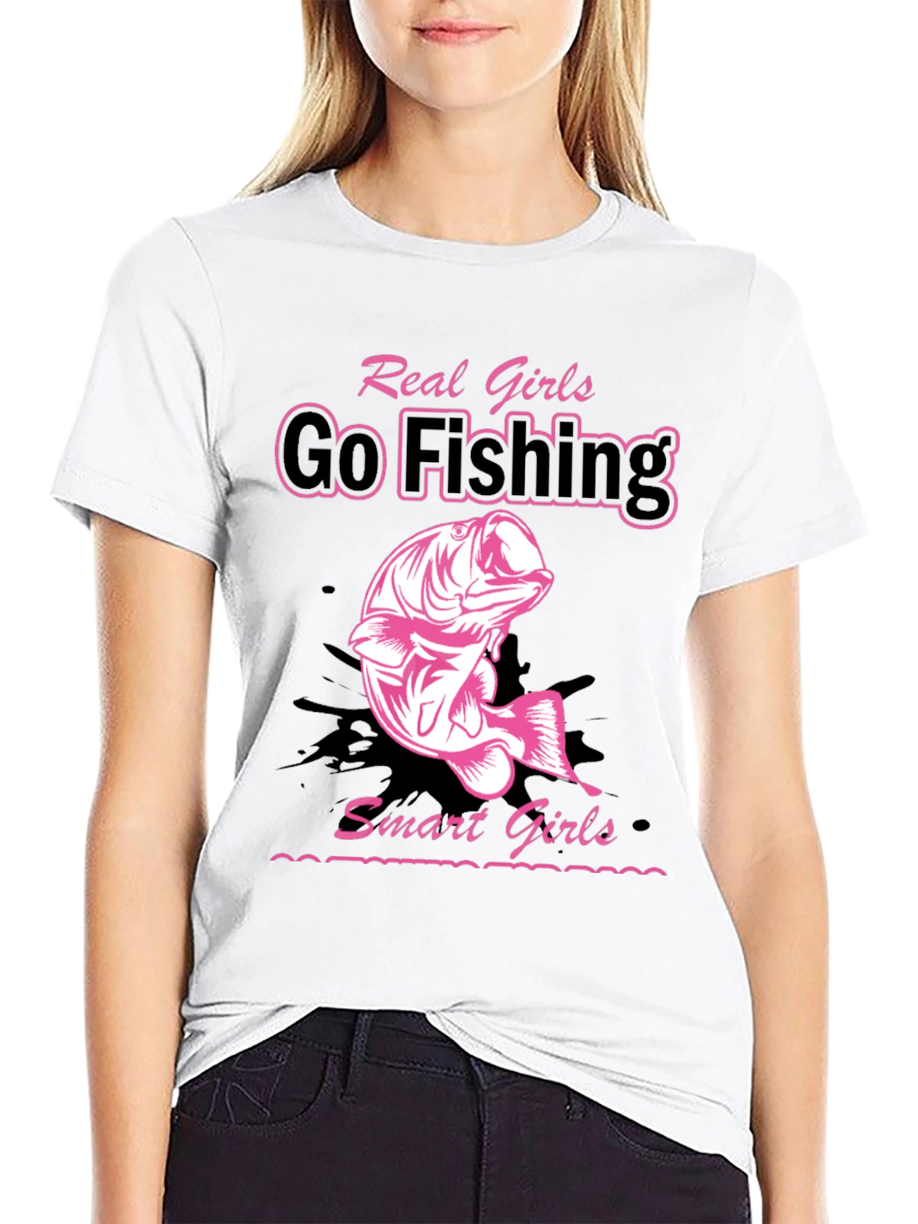 Real Girls Go Fishing Black Graphic Tee - 9