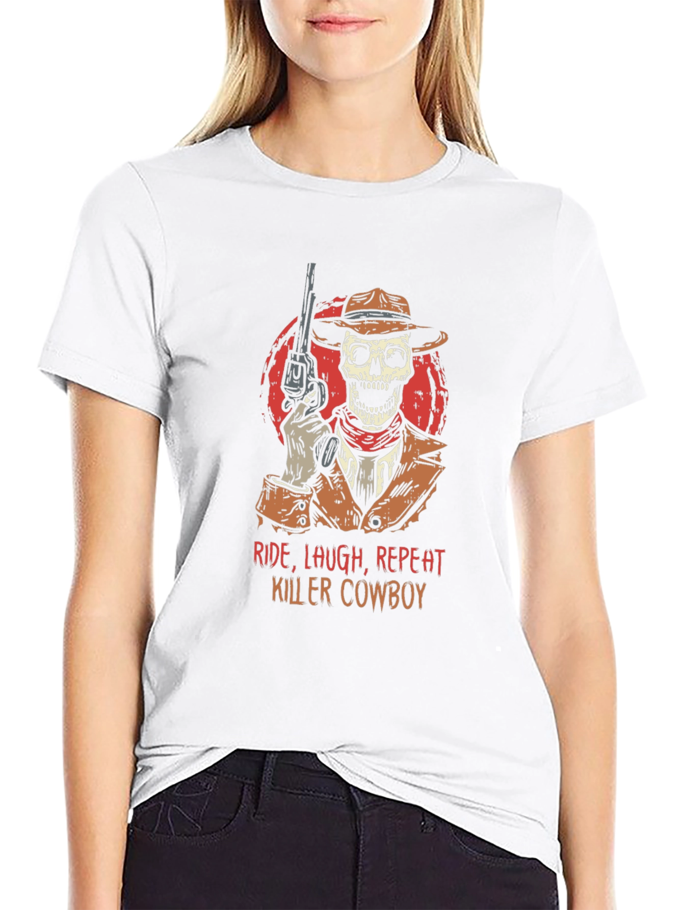 Black Ride, Laugh, Repeat Killer Cowboy Graphic Tee view 9