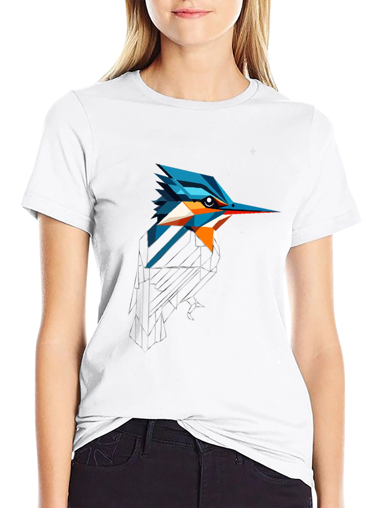Black Geometric Kingfisher Graphic Tee view 9