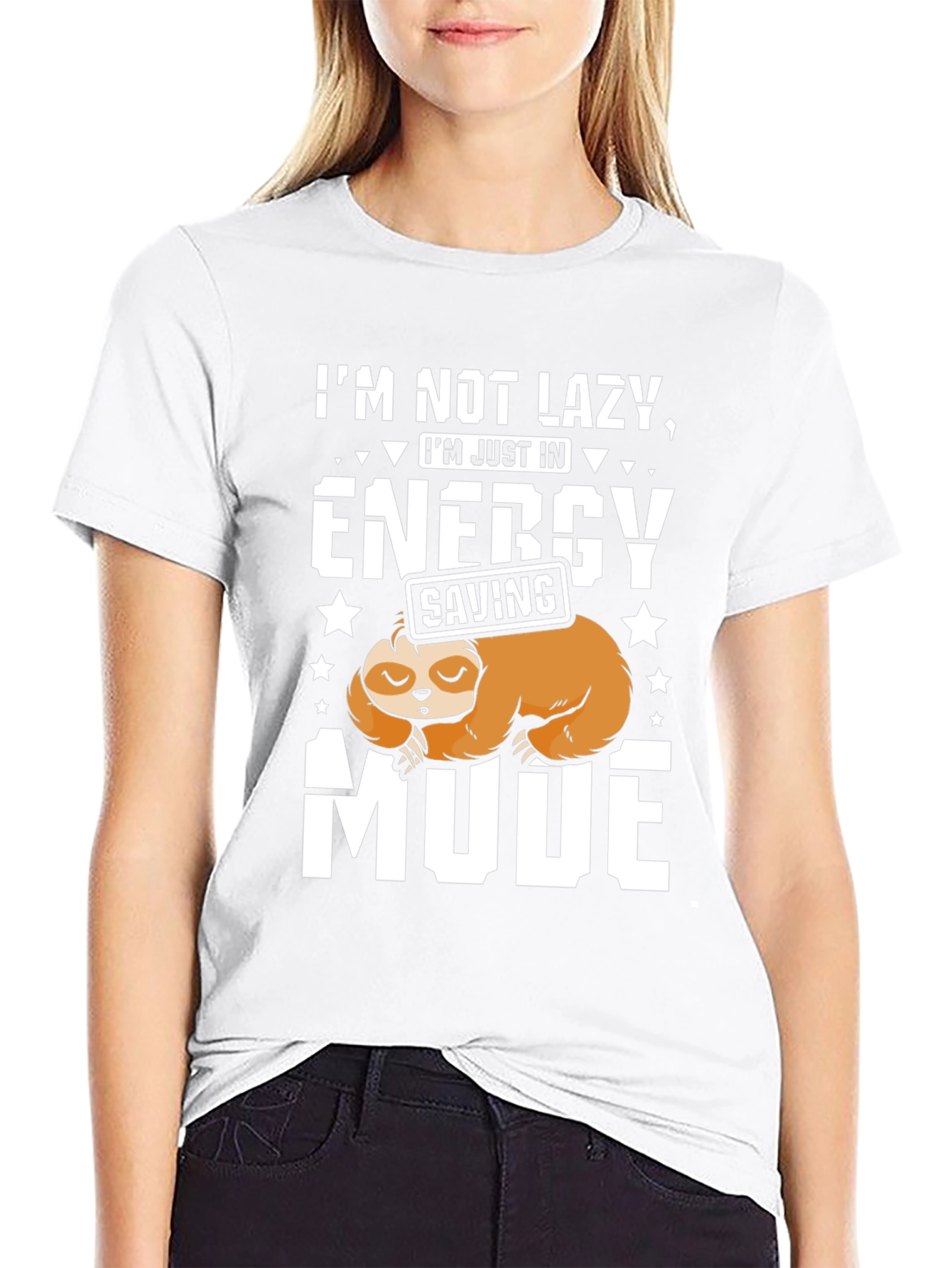 Black Lazy Sloth Energy Saving Mode Graphic T-Shirt view 9