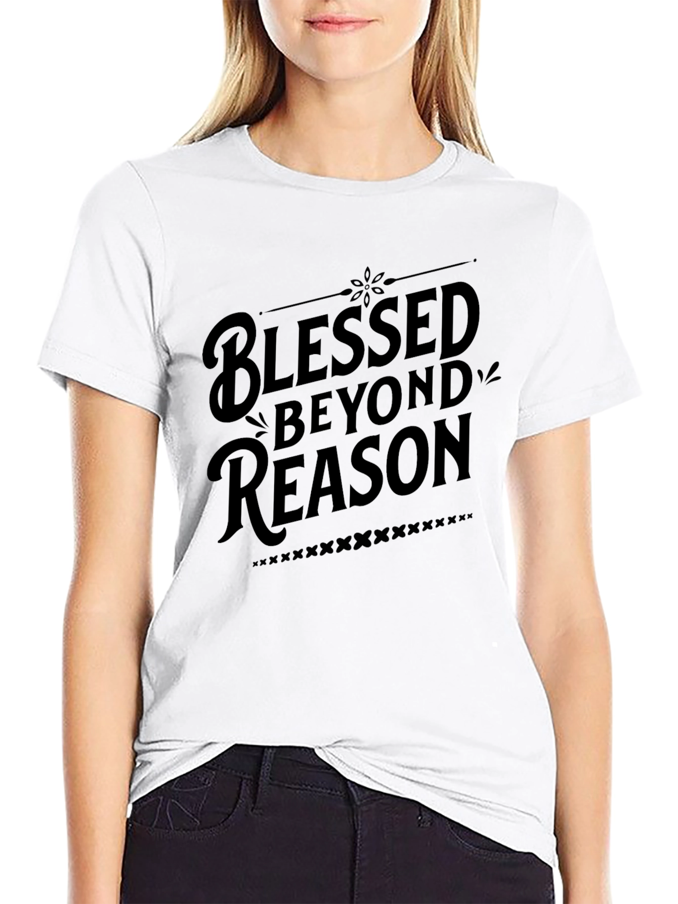 Black Blessed Beyond Reason - Stylish Black Graphic Tee view 9
