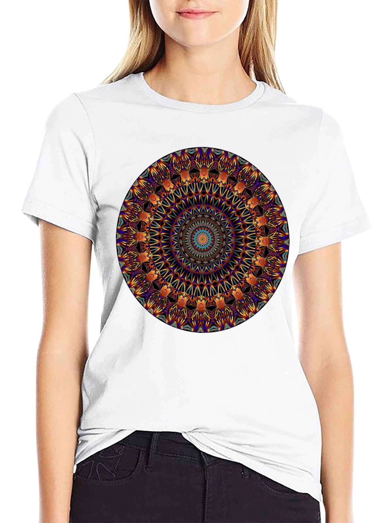 Black Mandala Graphic Print Black T-Shirt view 9