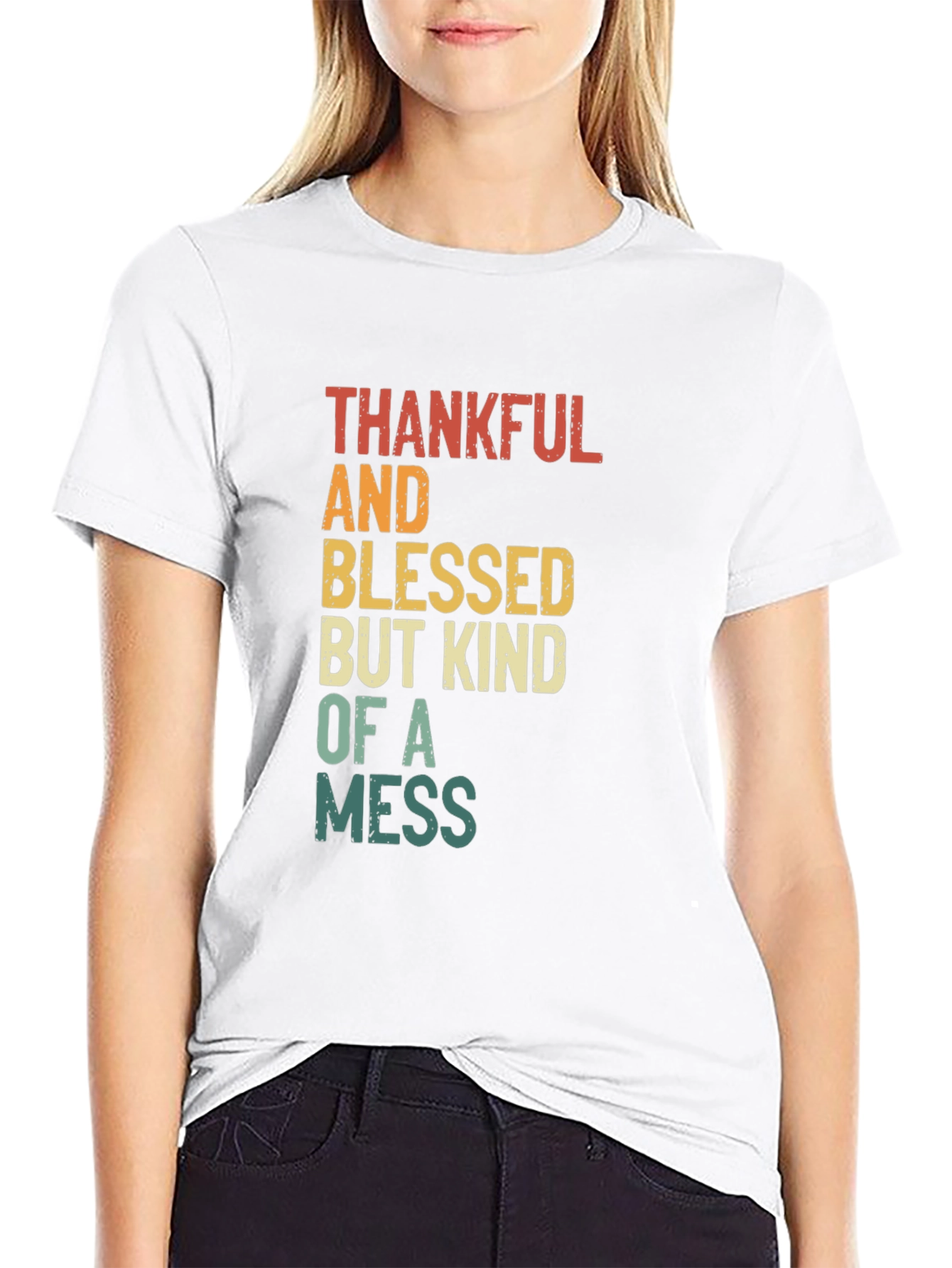 Black Thankful Blessed Kind Mess T-Shirt - Soft Cotton Blend view 9
