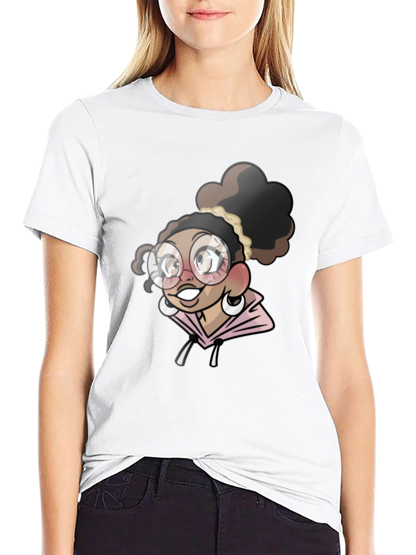 Black Cartoon Girl T-Shirt - Stylish Black Tee view 9