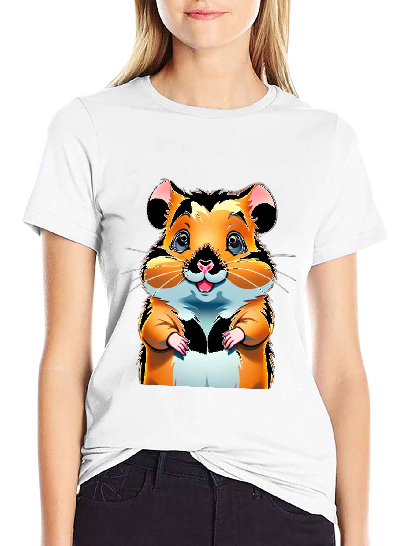 Black Cute Hamster Cartoon Graphic Tee view 9