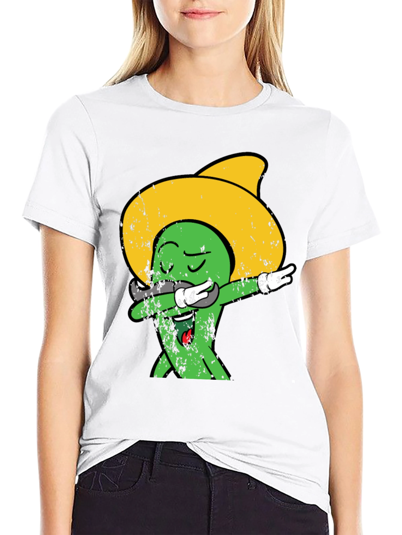 Black Dabbing Cactus Sombrero Graphic Tee view 9