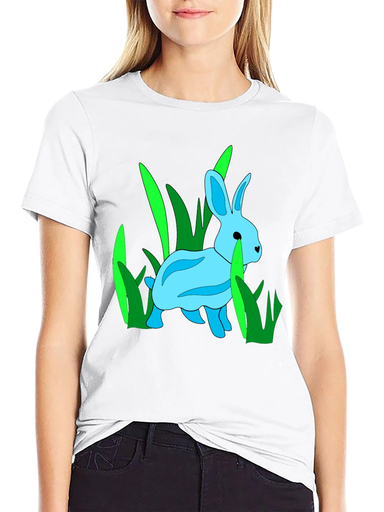 Black Rabbit in Grass Graphic Tee - Black Cotton Blend T-Shirt view 9