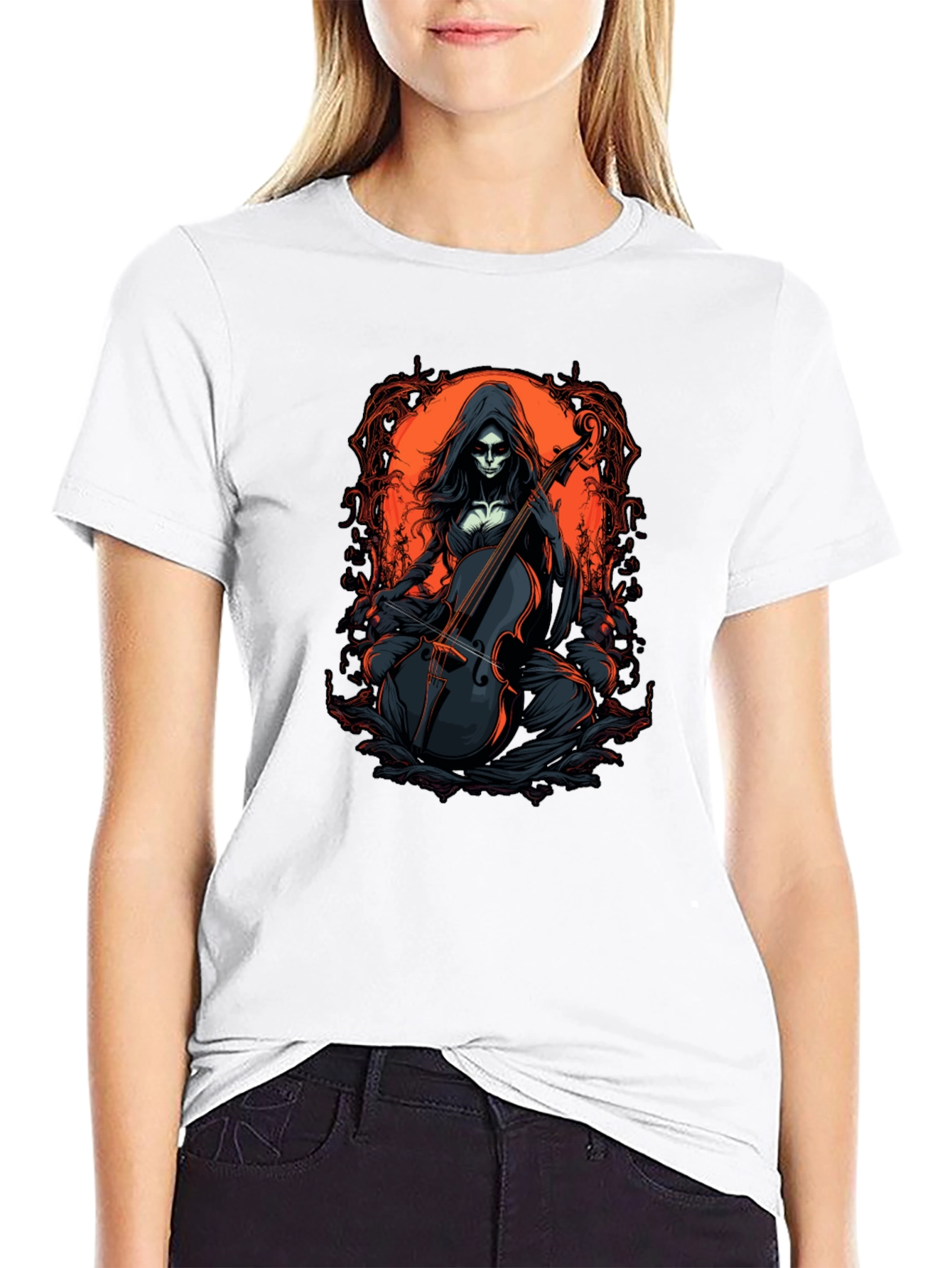 Black Grim Reaper Cello T-Shirt view 9