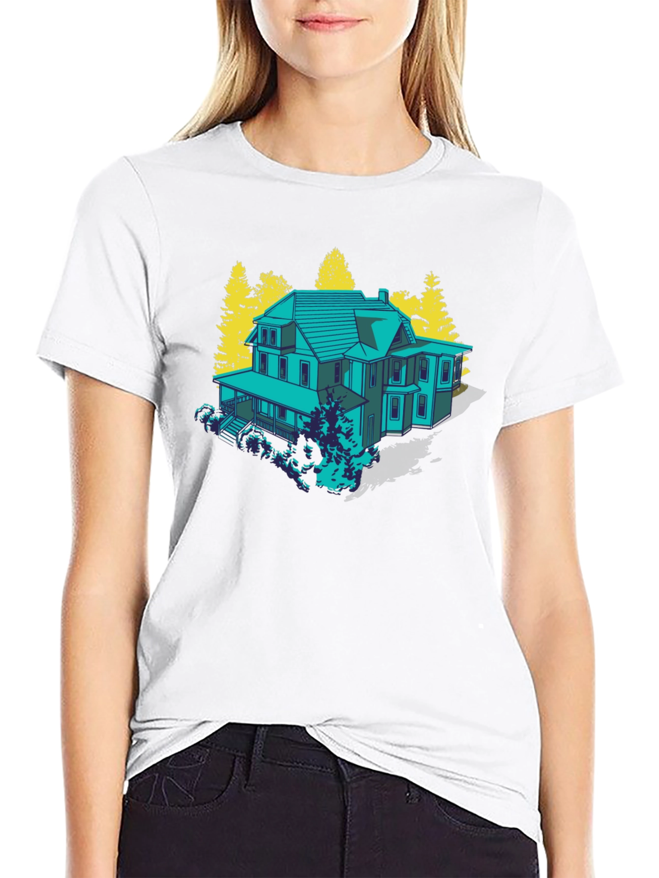 Black Haunted House Graphic Tee - Novelty T-Shirt view 9