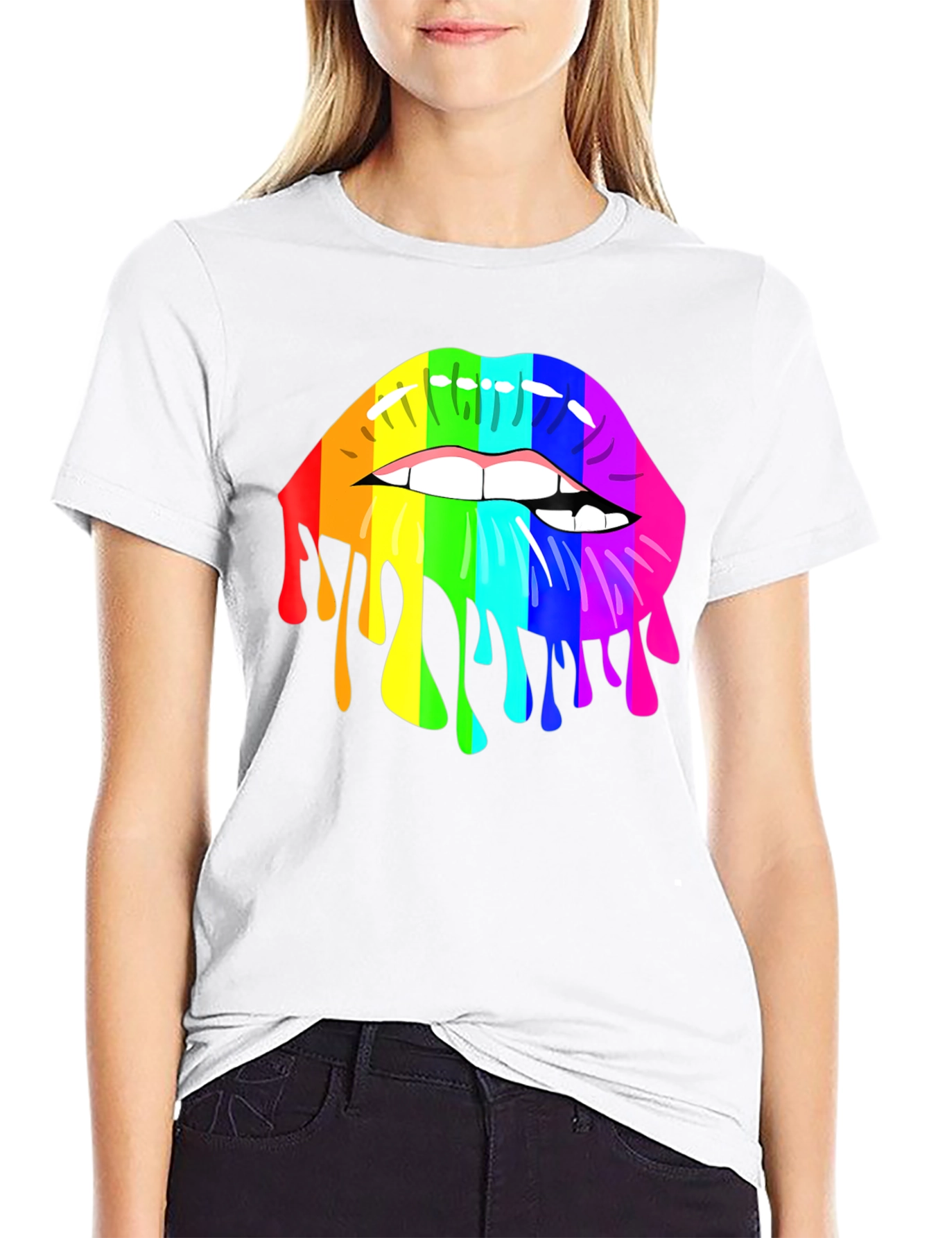 Black Rainbow Lips Graphic T-Shirt - Unisex Black Tee view 9