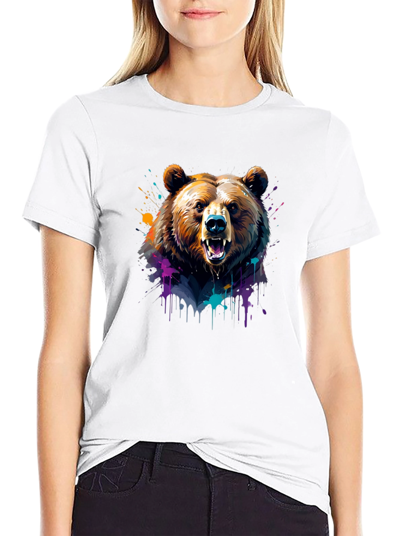 Black Bear Graphic Tee - Colorful Animal Print Shirt view 9